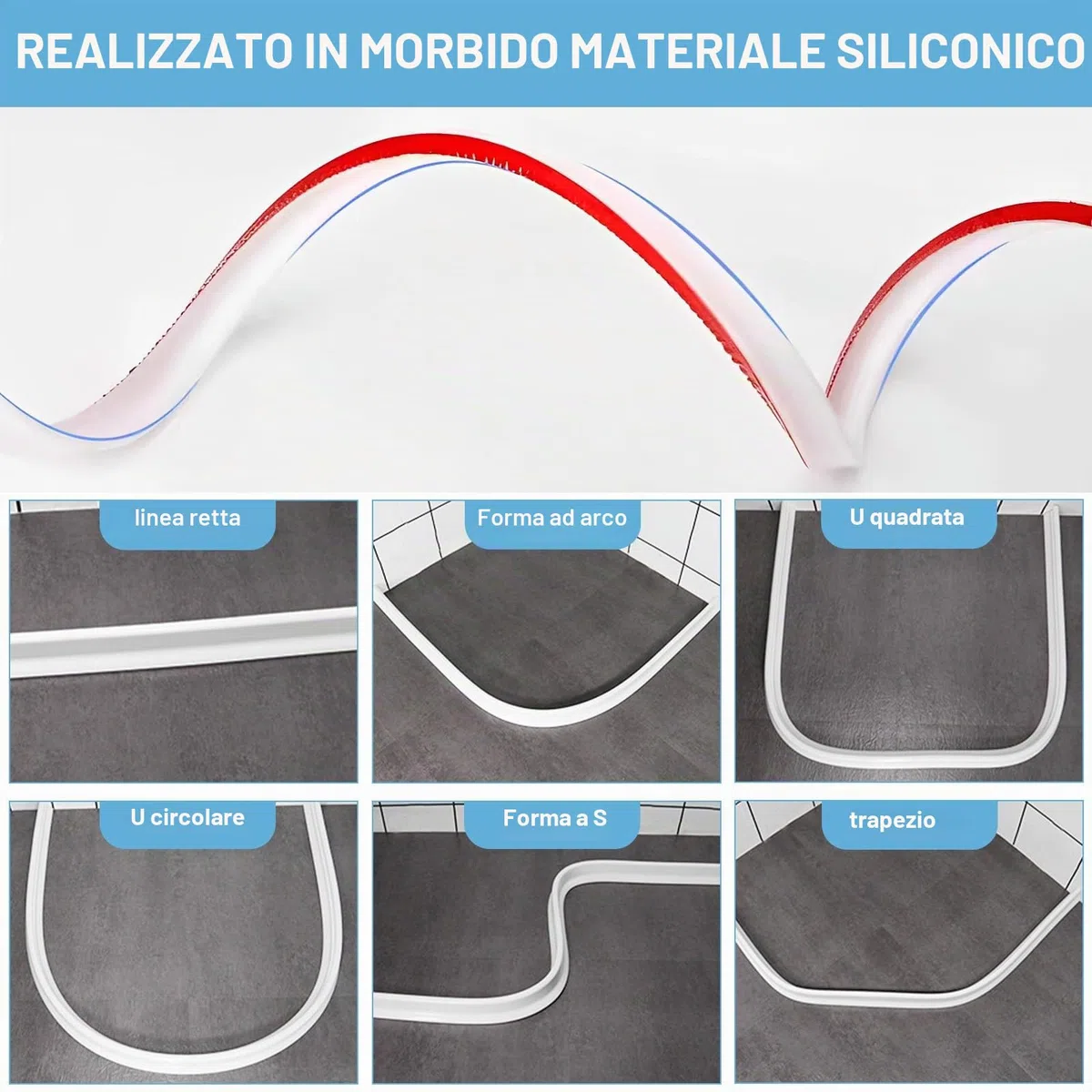 Barriera Doccia Ferma Acqua 2M - Autoadesiva Guarnizione Doccia Sottoporta, Guarnizione Impermeabile Antimuffa per Bagno, Gomma Guarnizioni Box Doccia per Angoli Lavabo Vasca, Bianco
