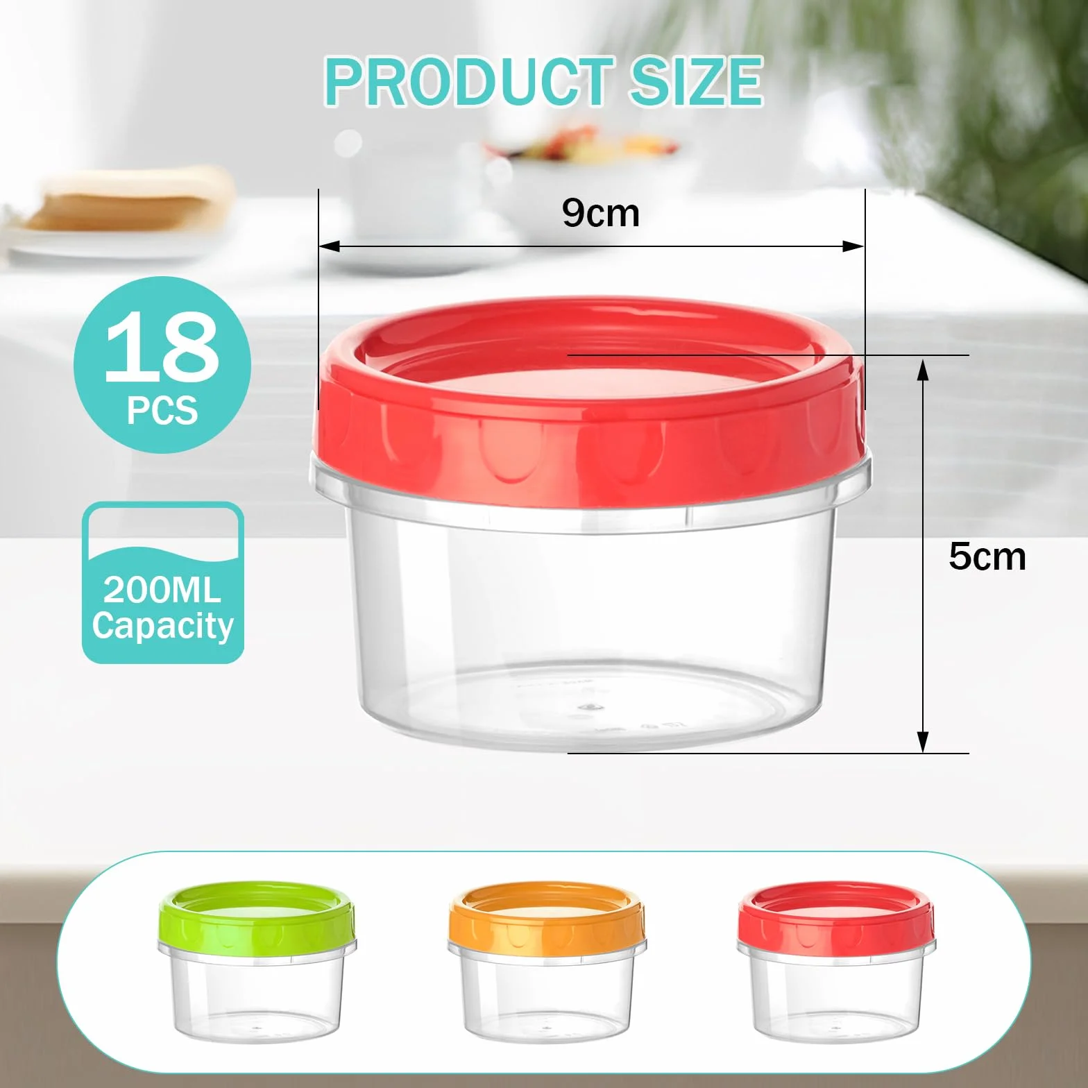VINATO 18 Contenitori per Alimenti 200ml Ermetici Set Plastica Riutilizzabili con Coperchi Rosso Verde Arancione