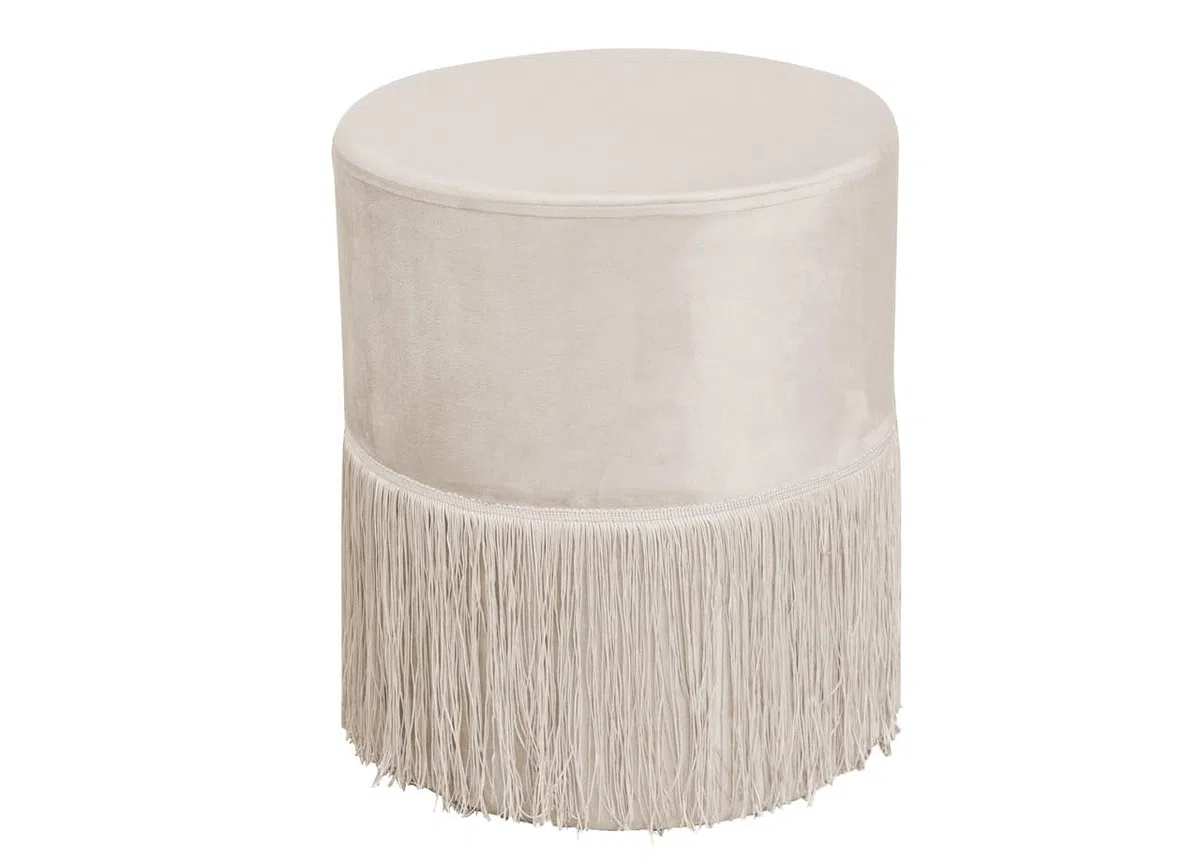 BIANCHERIAWEB Pouf Salotto/Camera con Frangette Imbottito Modello Velvet Malibù Tinta Unita Pouf Beige