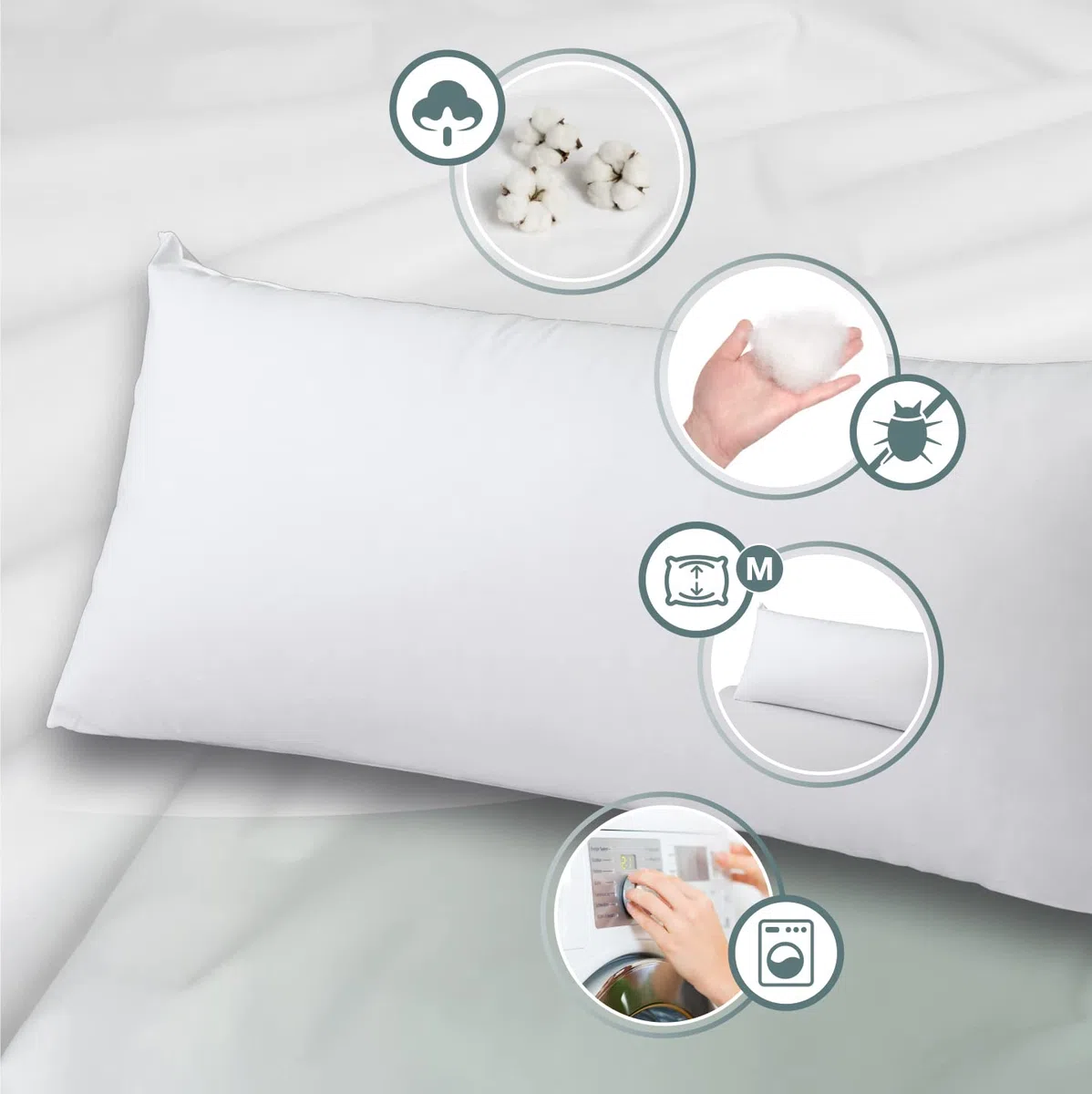 Savel Cuscino anti-acaro, con tessuto in 100% cotone 40x80cm bianco