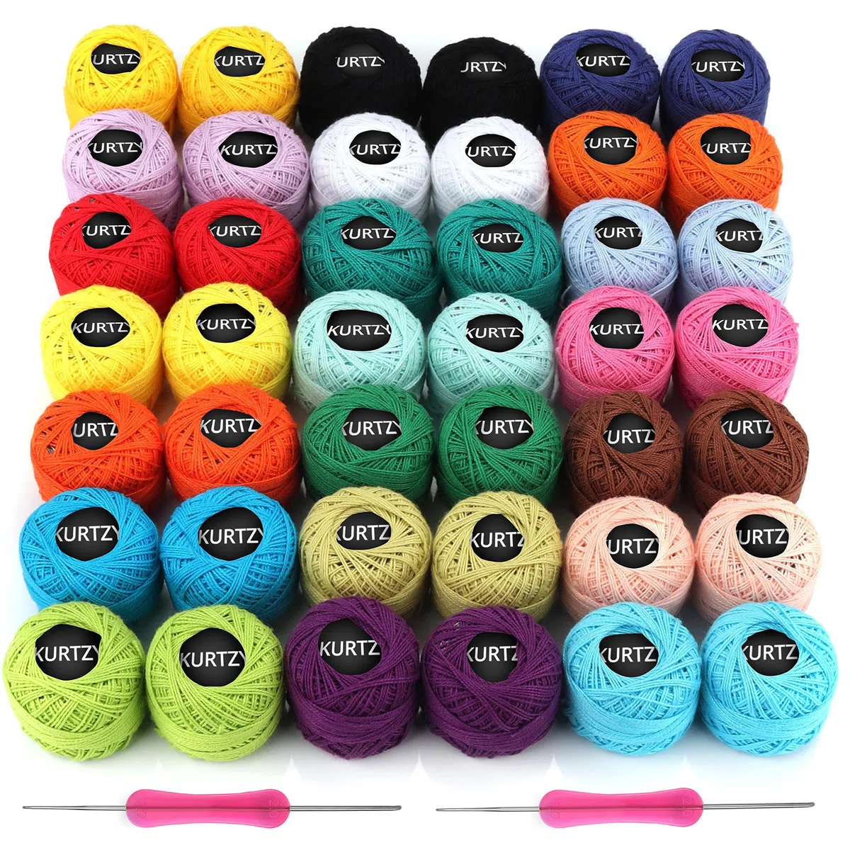 Kurtzy Gomitoli Cotone per Uncinetto Set (42 Filati) - 2 Uncinetti Inclusi (1 mm e 2 mm) - Peso per Uncinetto (5 g) - Lunghezza Totale Filo per Uncinetto 1512 m