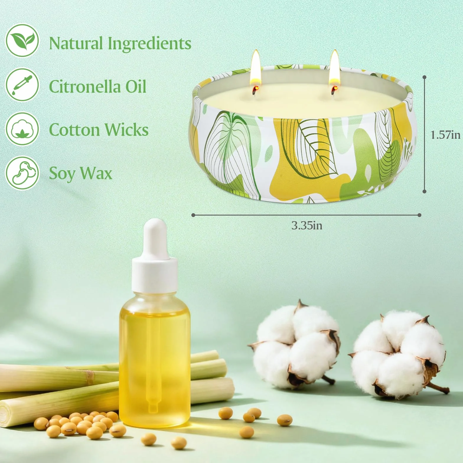 Lot of 4 Candele alla Citronella 170 g (6 oz) con Coperchio | Senza Fumo,Cera di Soia,Lunga Combustione 200 Ore,Doppia Moccia| Atmosfera Estiva Candle Per Giardino, Terrazza, Campeggio