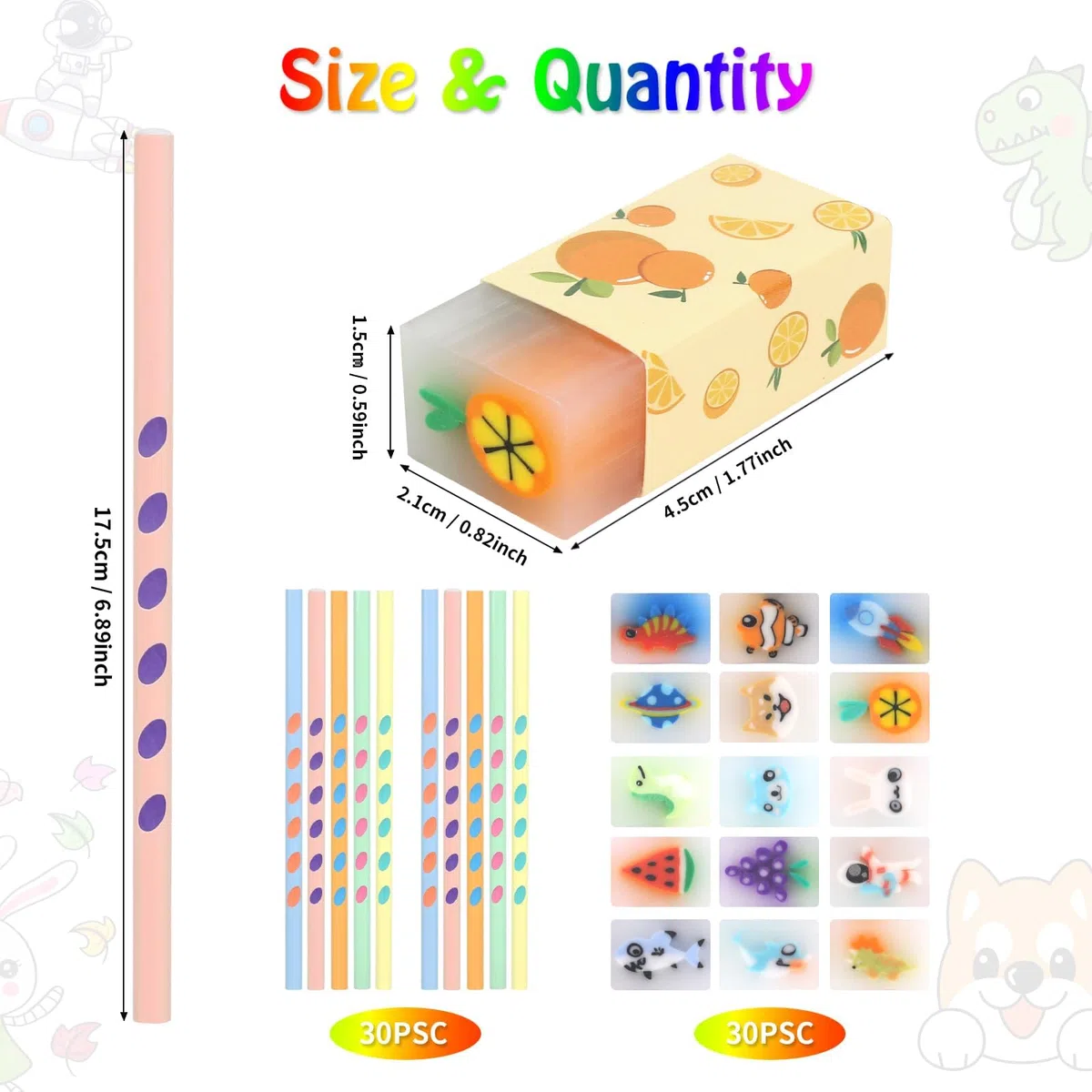 Gudotra 60 pezzi Gadget Compleanno Bambini 30 Matite Bambini con 30 Gomme Cancellare Regalini Fine Festa Compleanno Matite Divertente
