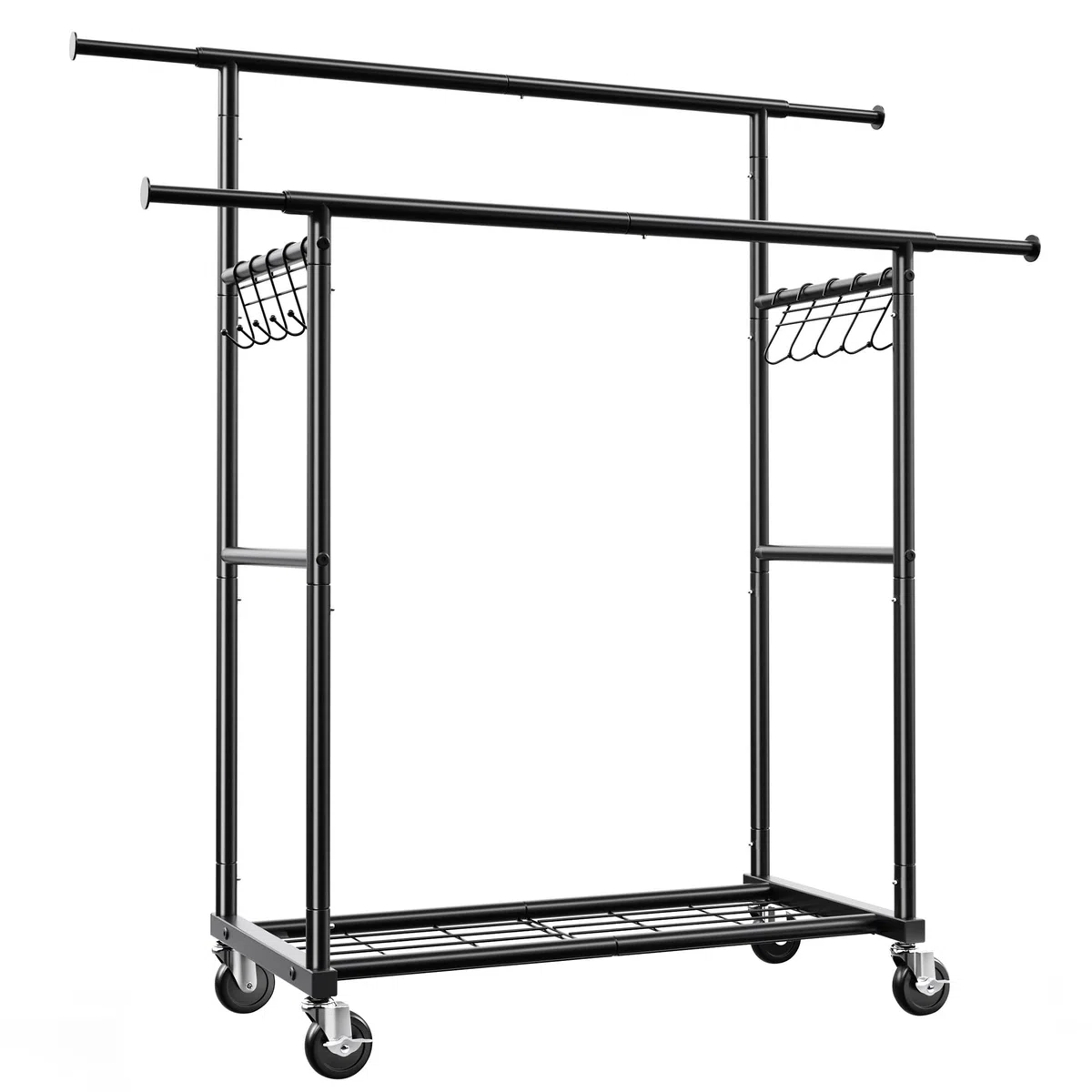 HOKEEPER Appendiabiti a Doppia Astella Resistente 204kg con Ruote e Ripiano, Portatile per Camera da Letto, Lavanderia e Cappotti - Nero