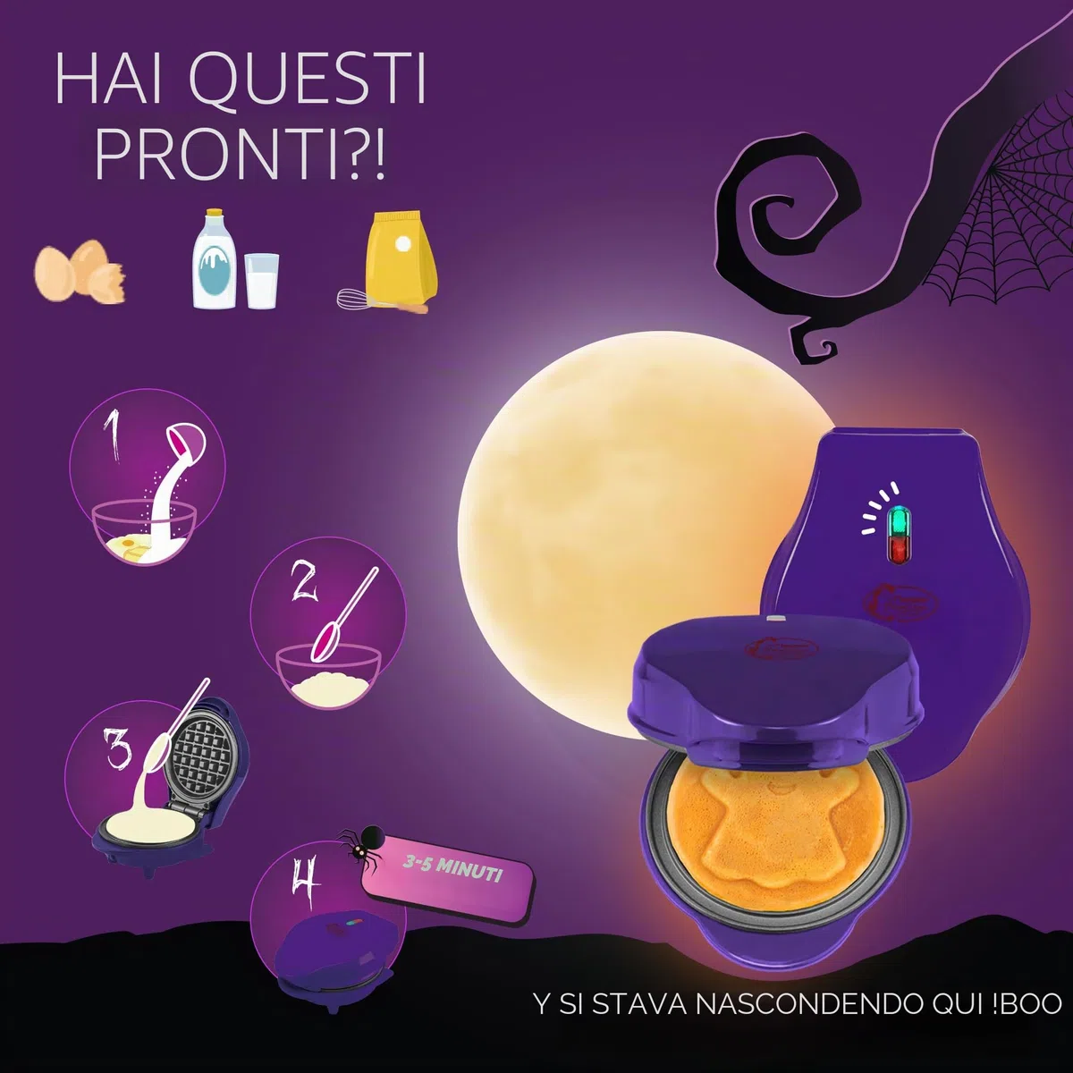 Bestron Mini piastra per waffle con piastra speciale "fantasma", dimensioni cialde Ø 10 cm, dimensioni ideali per bambini, per compleanni o come regalo, fioriera e rivestimento antiaderente, colore