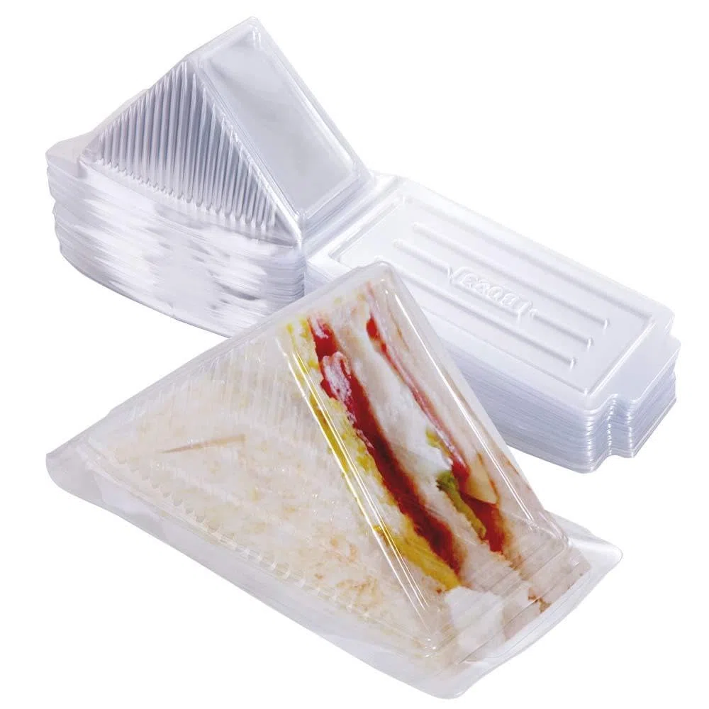 100pcs Triangolo Sandwich Contenitore Monouso Sandwich Scatola di Imballaggio di Plastica Triangolo Contenitori per Alimenti per Torta Dessert Hamburger