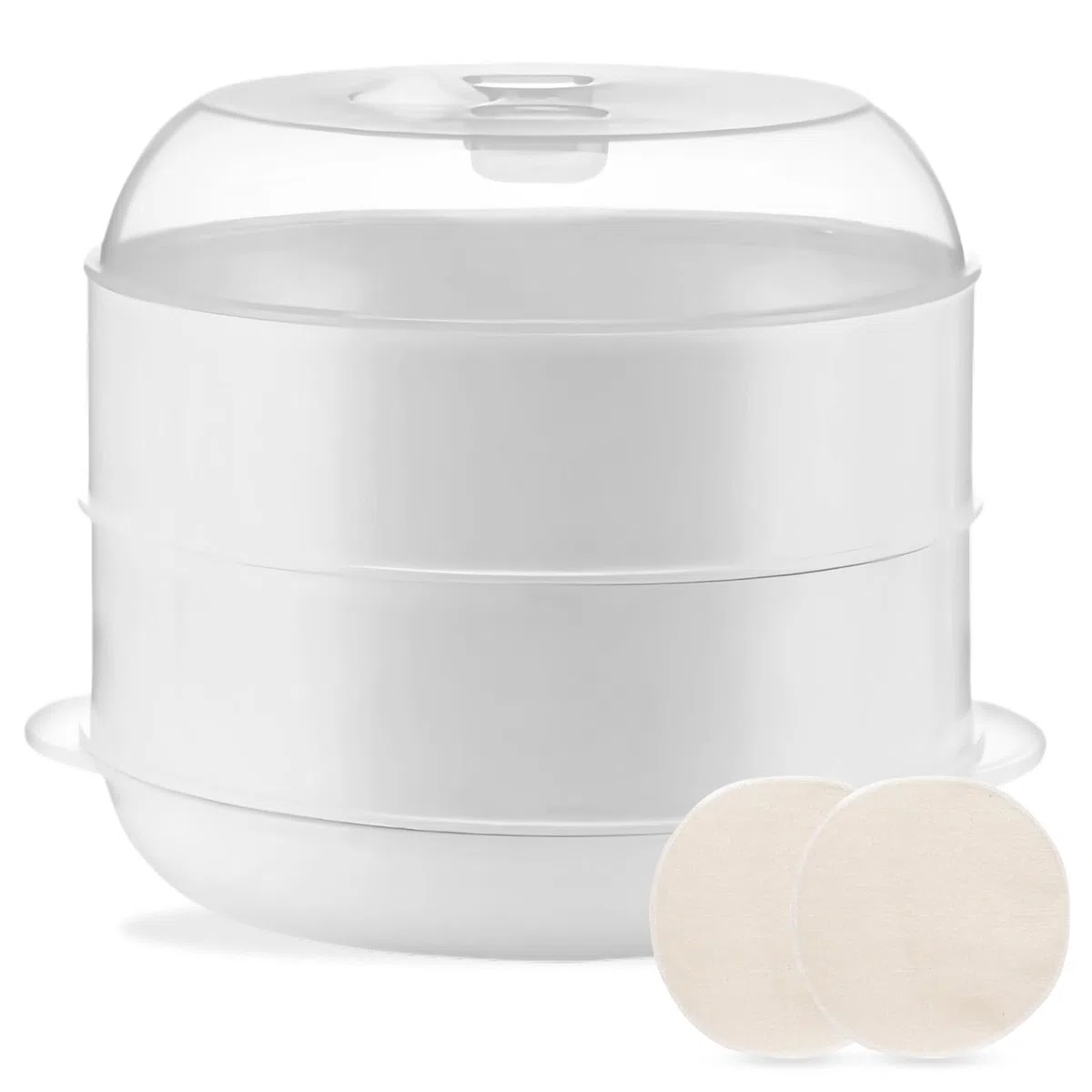 Cottura a vapore per microonde con 2 contenitori: PRITOK 21,5 x 21,5 x 16 cm, pentola a vapore per forno a microonde con colino, cottura rapida, 4 l, bianco