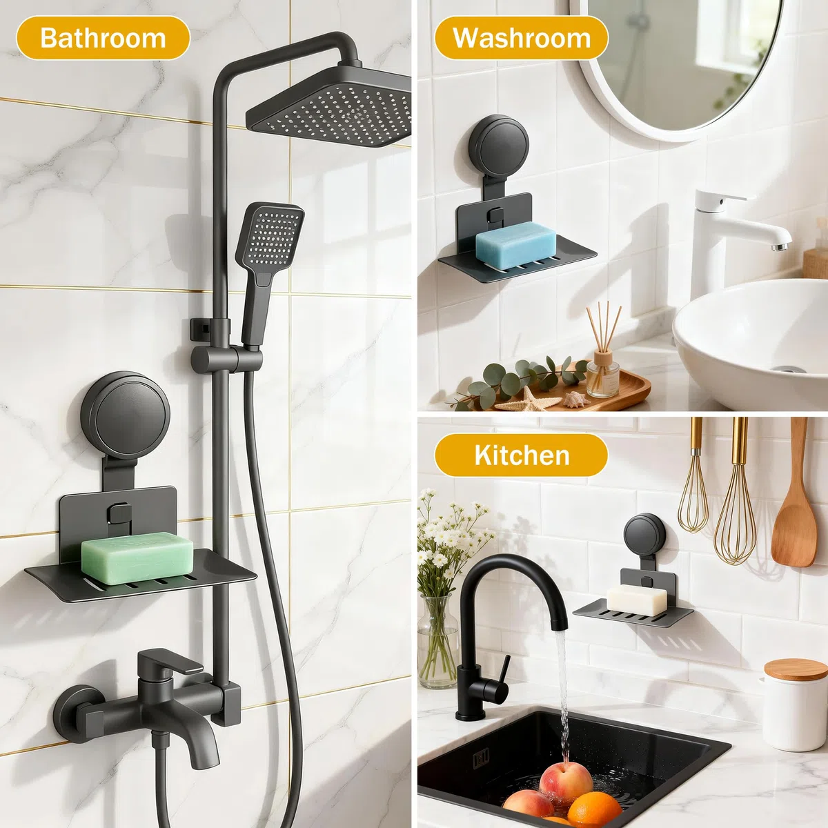 Zocipro Portasapone a Ventosa, Installazione in un Secondo Senza Trapano, Supporto per Saponetta e Spugna con Scarico Acqua, Max 3kg, per Doccia, Bagno, Vasca e Lavello Cucina