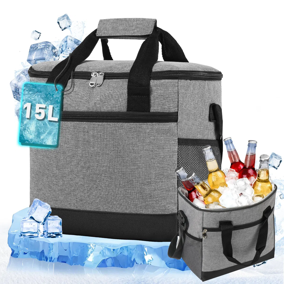 Borsa Termica 15L, Borsa Frigo Piccolo per Uomini Donne Bambini, Cooler Bag Portatile, Borsa Porta Pranzo, Lunch Bag per Ufficio, Picnic, Campeggio, Mare, Barbecue