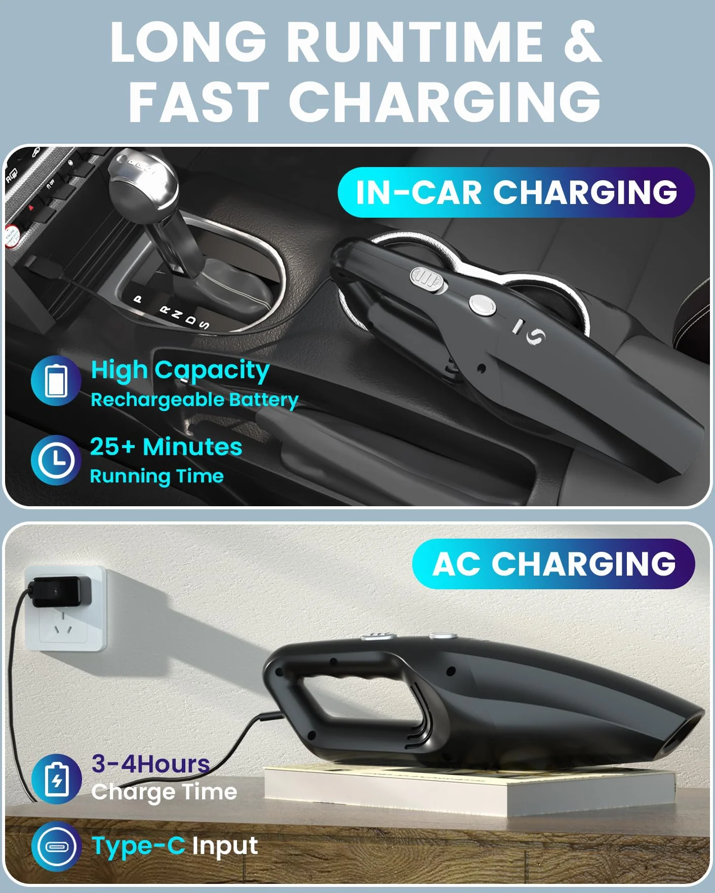 Aspirapolvere Auto, Aspirapolvere Portatile, Mini Aspirabriciole, Aspirabriciole Senza Fili Potente Ricaricabile con Filtro HEPA Lavabile, Per, Casa, Ufficio, Per Uomini e Donne
