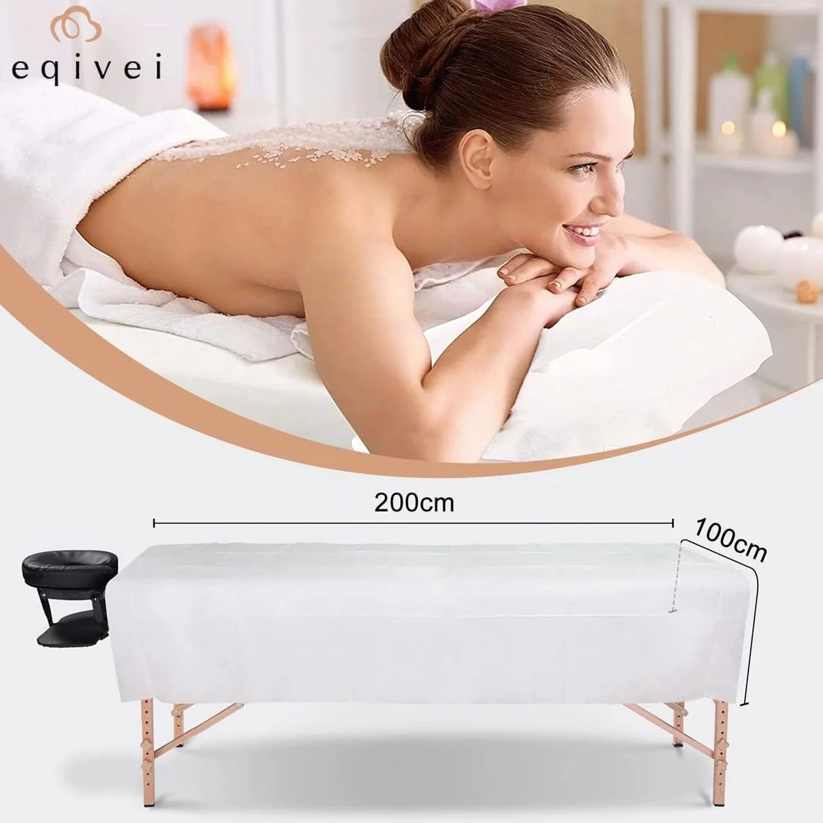 Eqivei 100Pcs Lenzuolo Usa e Getta, 100 x 200 cm, Teli per Lettino Massaggio Dimensione Grande, lenzuola da massaggio usa e getta per SPA Salone Hotel, non tessuto