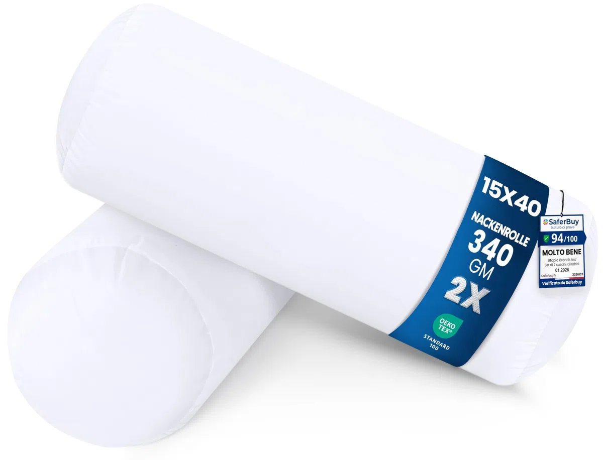 Utopia Bedding Set di 2 Cuscino Cilindrico, 15 x 40 cm Cuscini Bolster, Cuscino Lombare (Bianco)