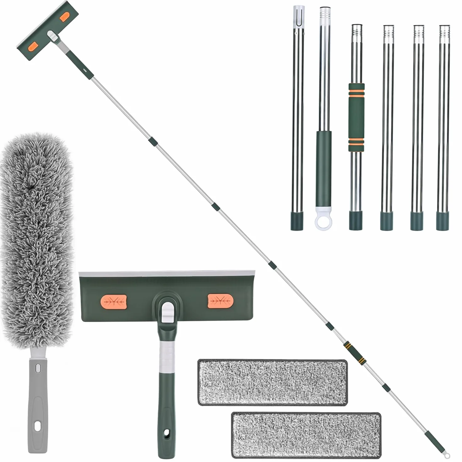 4 in 1 Lavavetri Telescopico, Kit Pulizia Vetrate con Tergivetro in Silicone e Spazzola in Microfibra, Lavavetri con Manico Telescopico per Auto Vetro Alte
