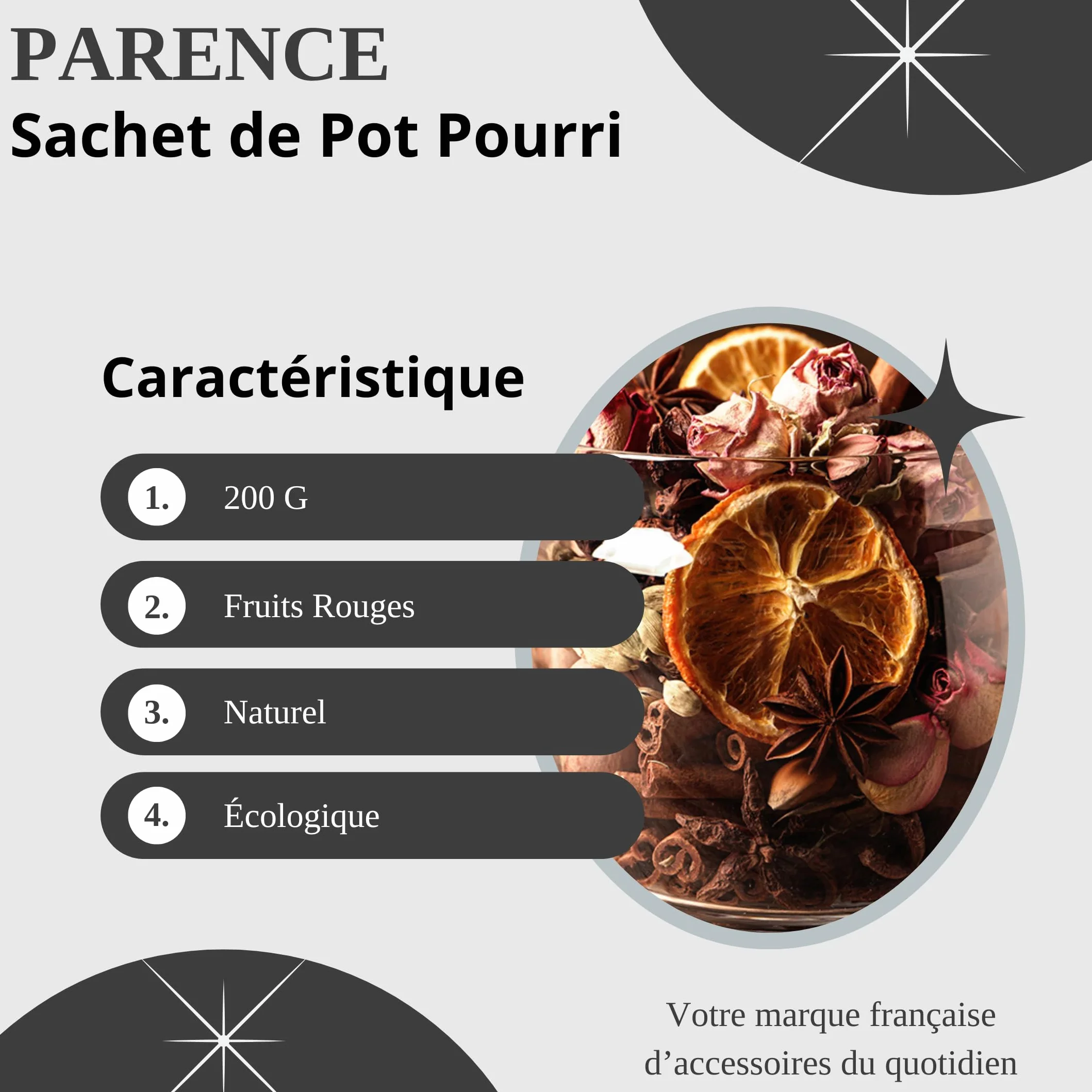 PARENCE.- Pot-Pourri Sacchetto 140g Gusto Frutti Rossi - Decorazione della Casa e Fragranza, Naturale, Versatile - Frutti Rossi, 140g