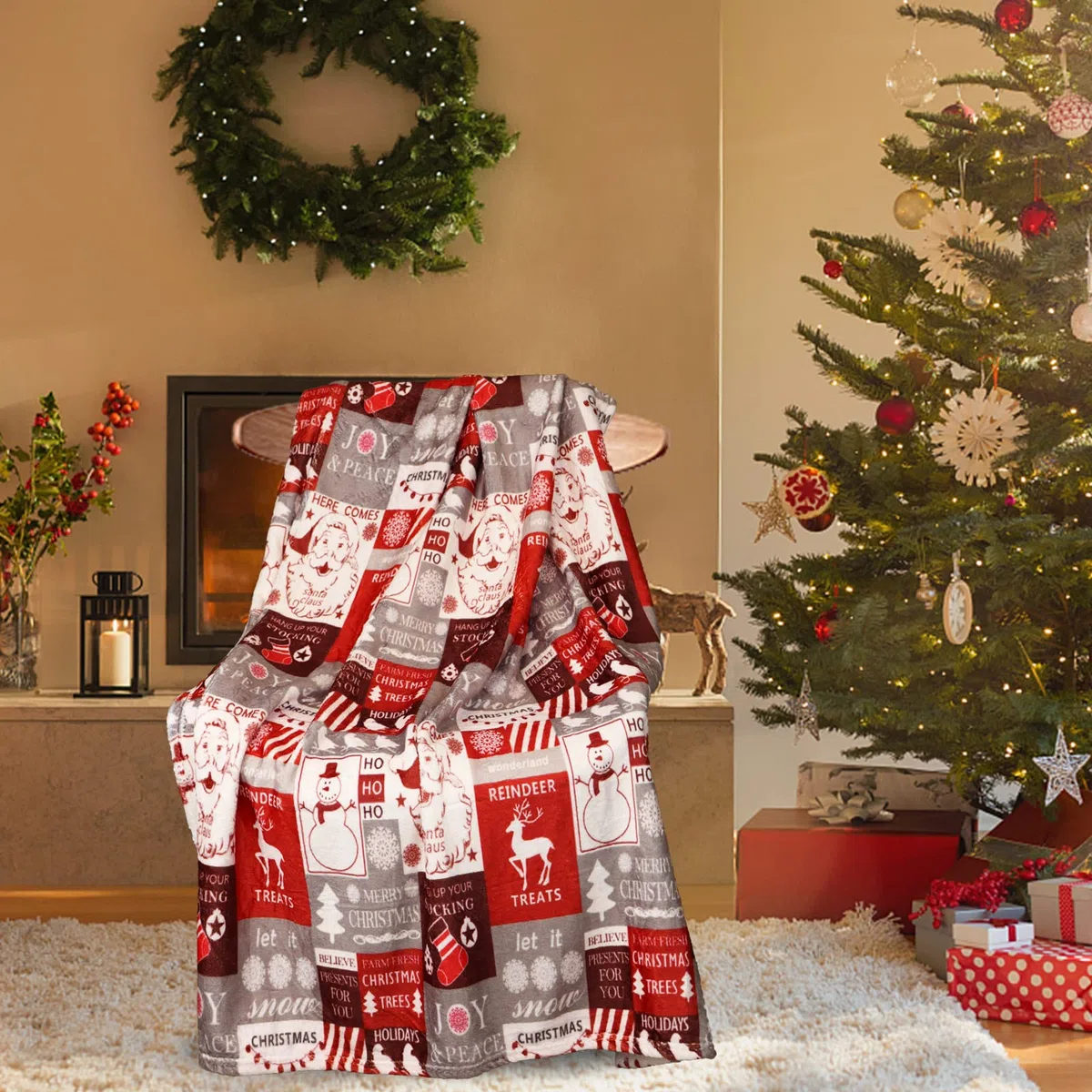 Coperta Sherpa di Natale Super Morbida e Soffice per TV, Divano e Letto - Decorazione Vacanza per Adulti e Bambini (A, 130x150cm)