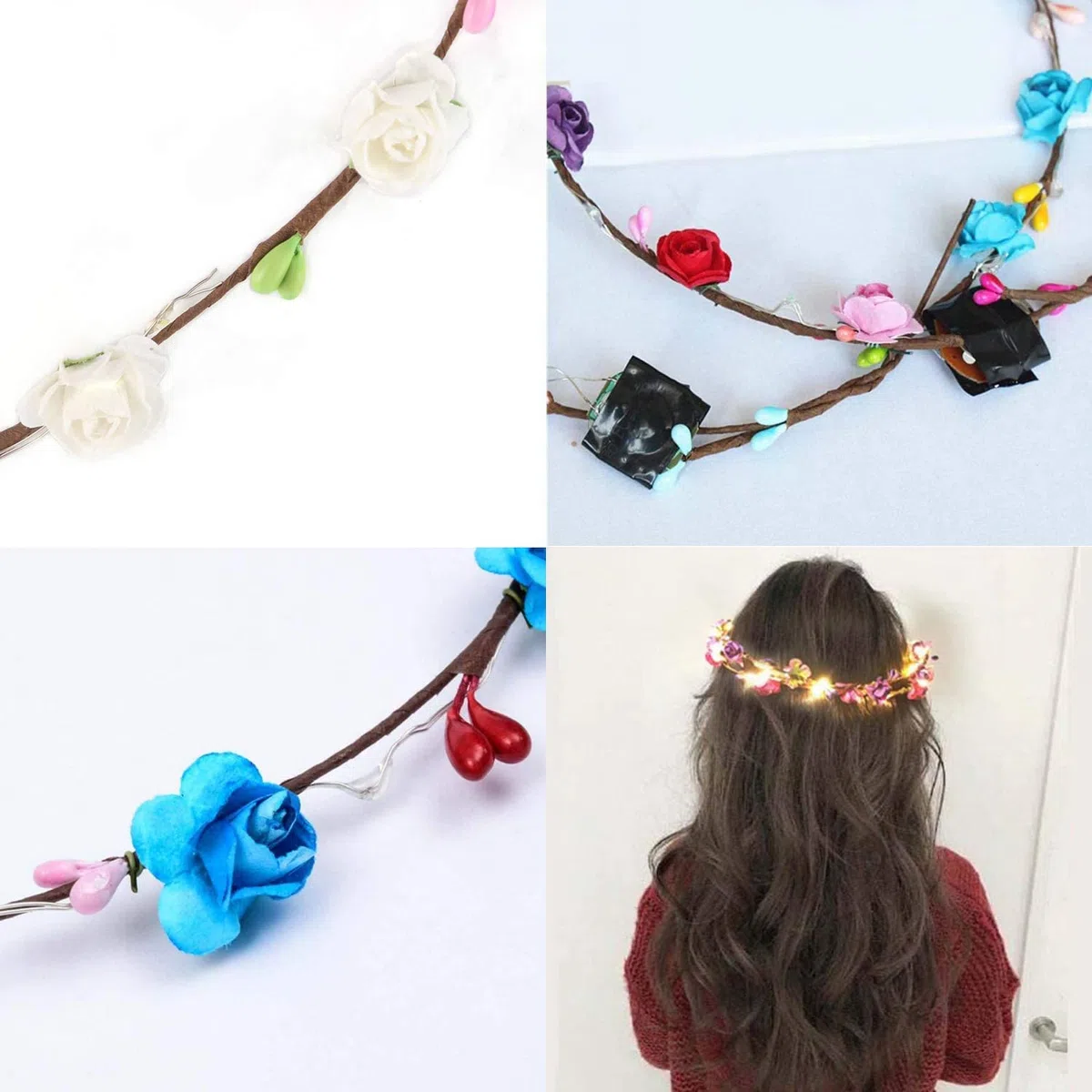 PTHTECHUS 12 Pezzi LED Fascia Fiori, per Bambina Ghirlanda, Coroncine Fiori per Donna Accessori per Capelli Festa di Nozze Compleanno e Vacanze Donna e Ragazza