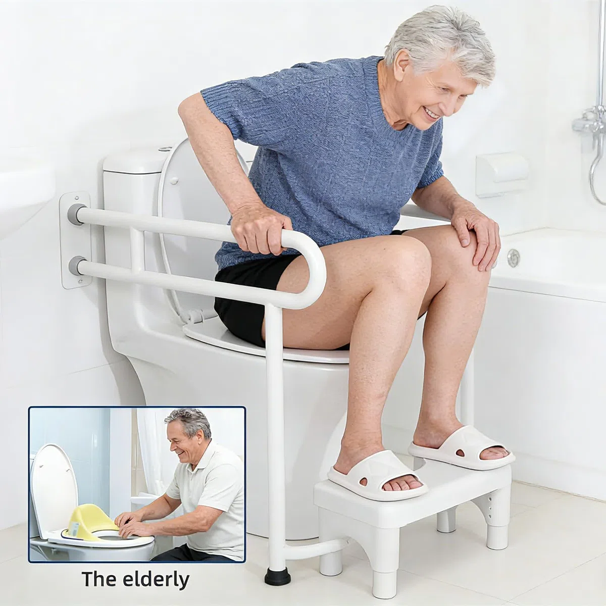 Sgabello per WC regolabile in altezza, gradino rimovibile per WC, sgabello per vasino attaccabile, sgabello portatile per il bagno, antiscivolo, sgabello ausiliario per WC, regalo per la salute della