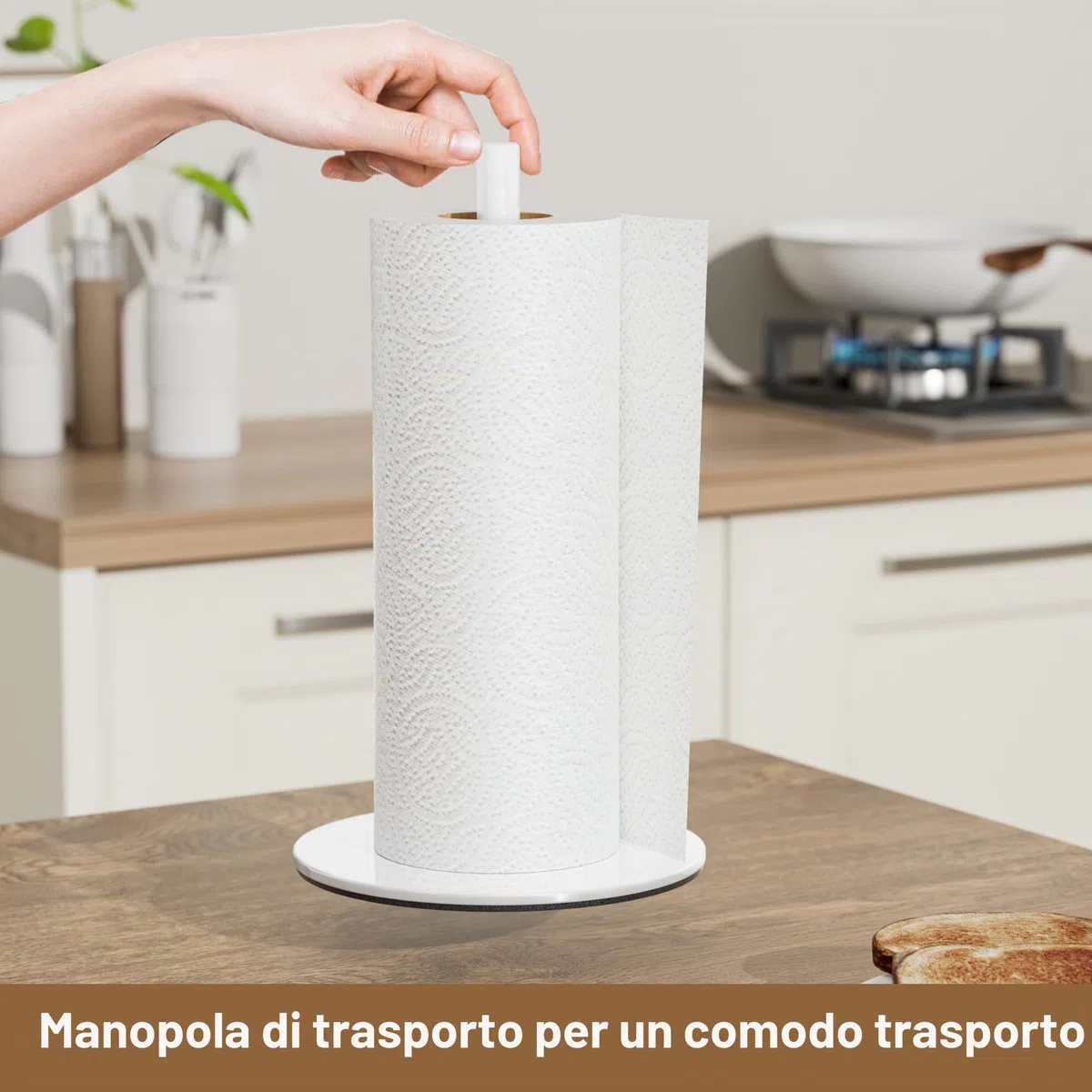 Portarotolo da cucina bianco in piedi, porta rotolo di carta igienica, organizer da cucina in acciaio inossidabile, porta rotolo di carta da cucina con base pesante