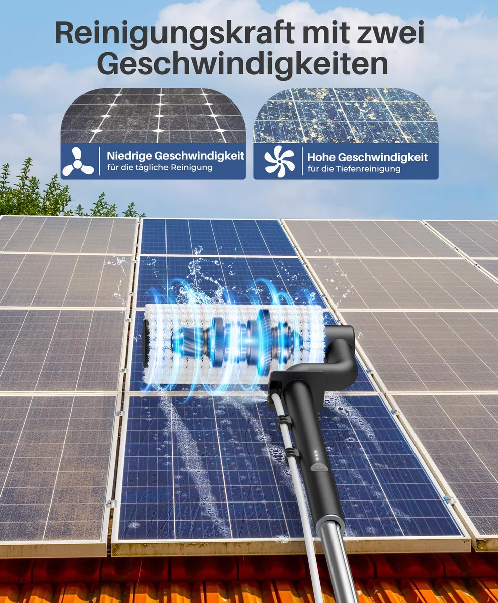 LyriFine Elettrico spazzola pulizia pannelli fotovoltaici 6,2 metri, 5 stadi telescopic hydrocleaner kit pulizia pannelli fotovoltaici e Velocità della 2a marcia per pannelli solari, vetri per tetti