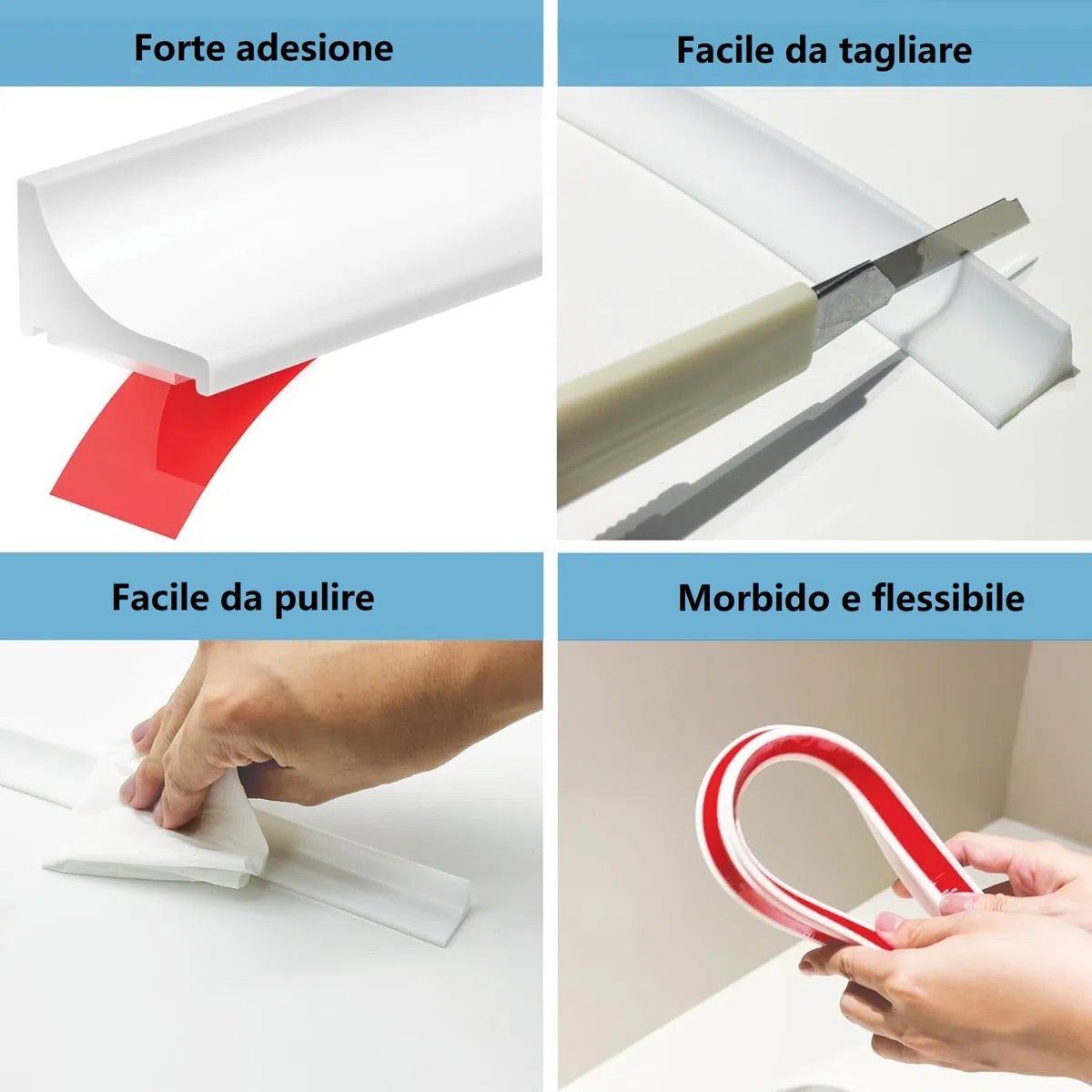 Strisce Impermeabili in Silicone per cucine e bagni, Fermi d'Acqua autoadesivi in Silicone, Fermi Doccia per cabine Doccia, lavandini, Bordi di vasche da Bagno (Grigio, 105CM)
