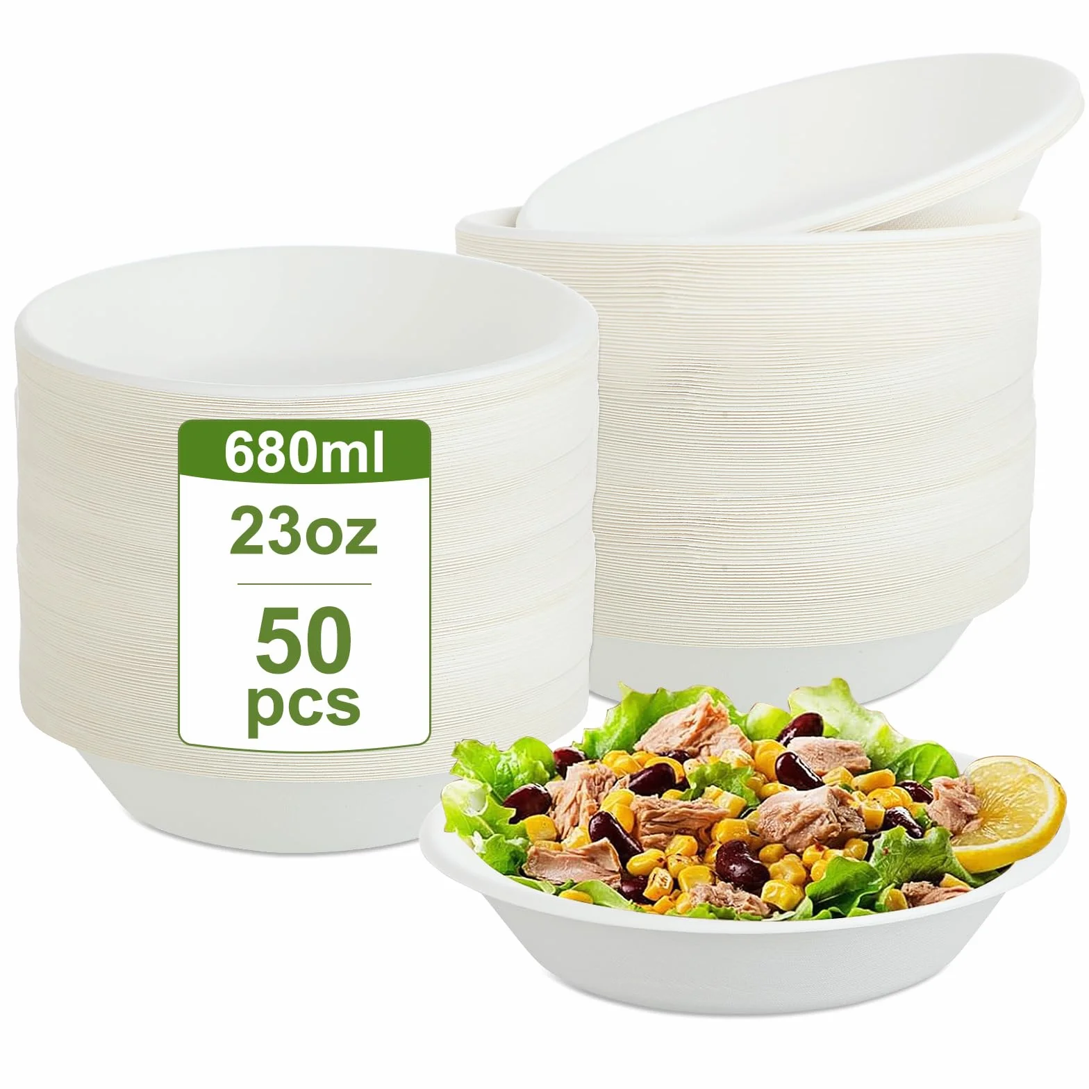 KITDAHOM 50 ciotole di carta usa e getta – 680ML Ciotole usa e getta (23oz) – Piatti Carta Usa e Getta – ciotole per zuppa per feste e picnic – senza plastica e biodegradabili