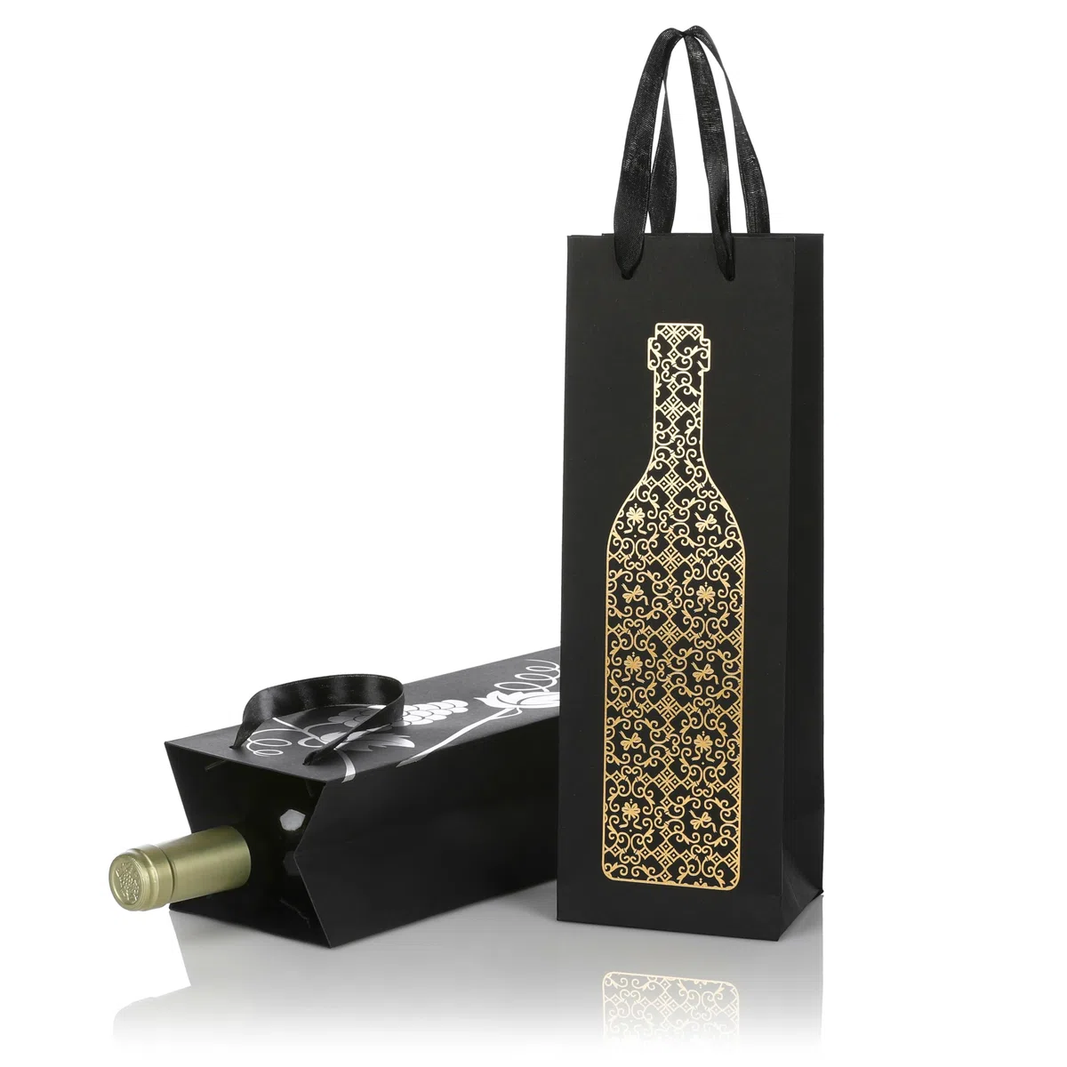 Van Henry Sacchetti regalo per bottiglie, confezione da 10 pezzi, eleganti sacchetti regalo per vino, spumante, champagne e altro – 32,5 x 11 x 9 cm, Fucoso, Borsa per bottiglie