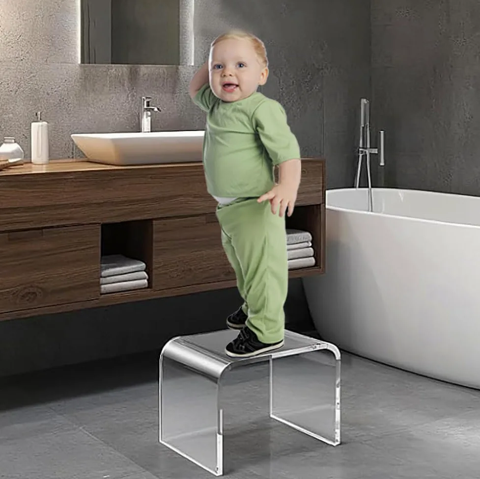Panche per doccia, Sgabello gradino in acrilico, Sgabello piedi trasparente addensato Sgabello doccia bagno per gambe da barba, Sedia da doccia impermeabile bagno, Soggiorno,12.6*9*9in,Clear