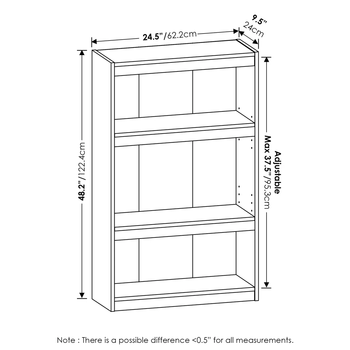 Furinno Jaya-Libreria con ripiano Regolabile a 3 Livelli, Legno ingegnerizzato, Blackwood, 3-Tier