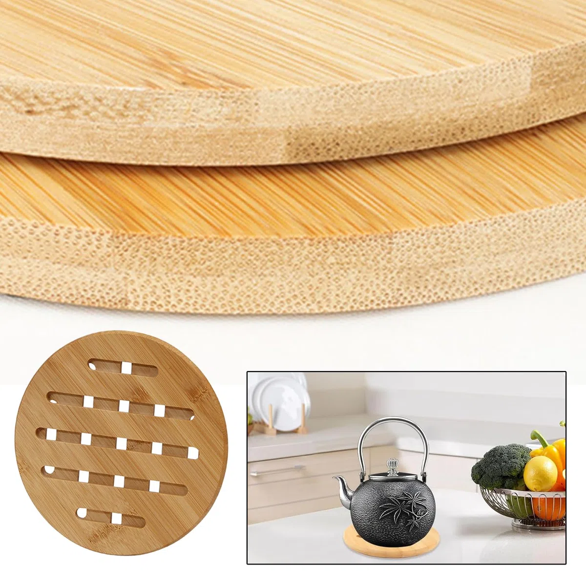 Sottopentola in bambù, piattino in bambù, per cucina, di alta qualità, resistente al calore, vassoio compatto in bambù per viaggi