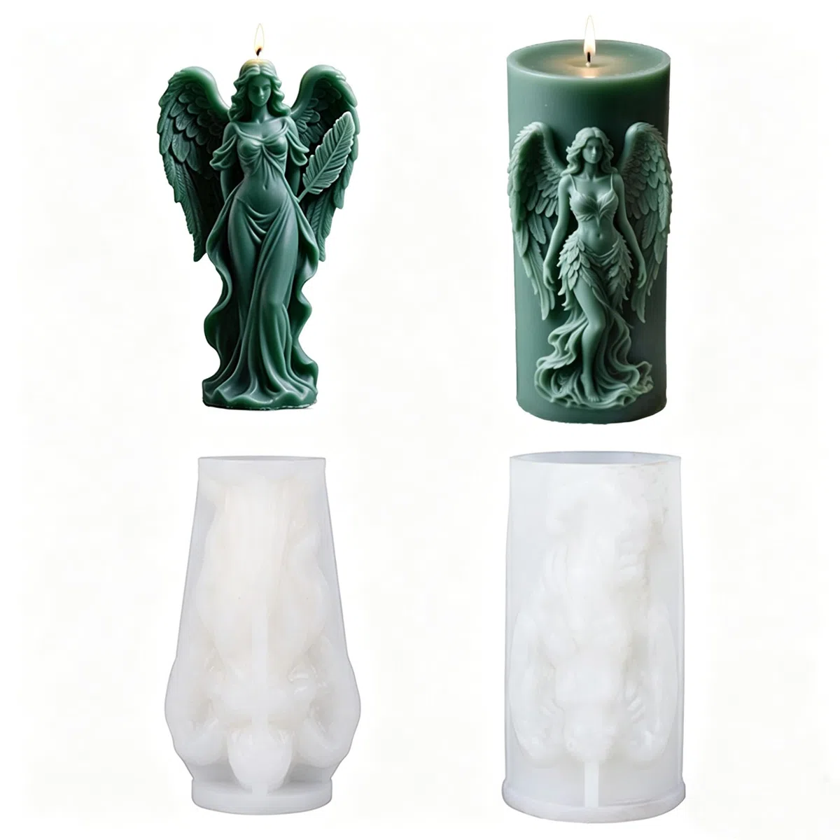 Stampi per candele, per versare, angeli con ali, stampi in silicone, stampi in silicone 3D fai da te (angelo cilindro)