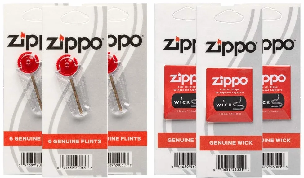 Zippo – 3 stoppini e 3 pietre focaie sigillato Packs – Confezione da 6