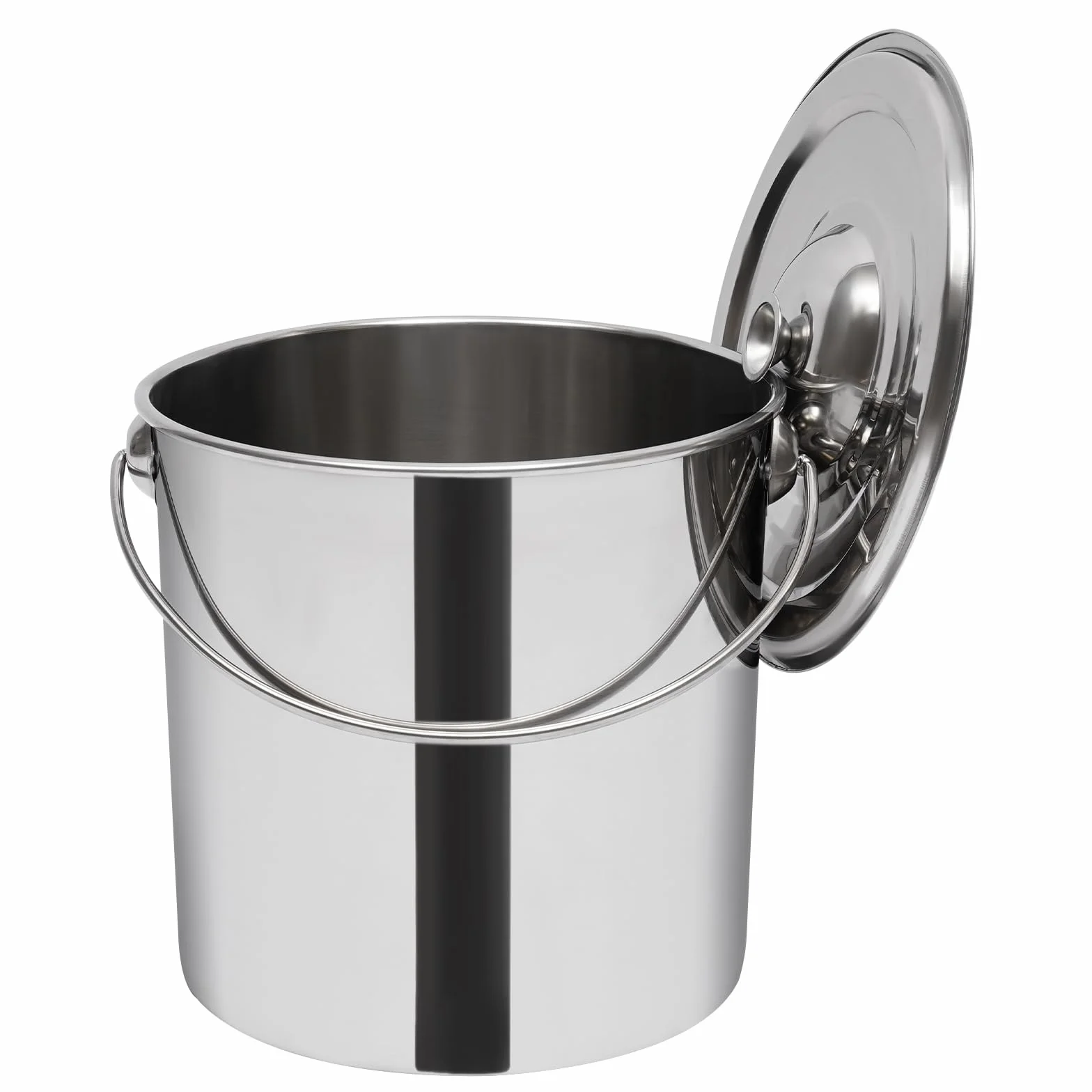 Secchio in acciaio inox 304 da 20 l, per cucina e campeggio, con coperchio, spessore 1,6 mm, apertura 31 cm, per alimenti, latte, champagne