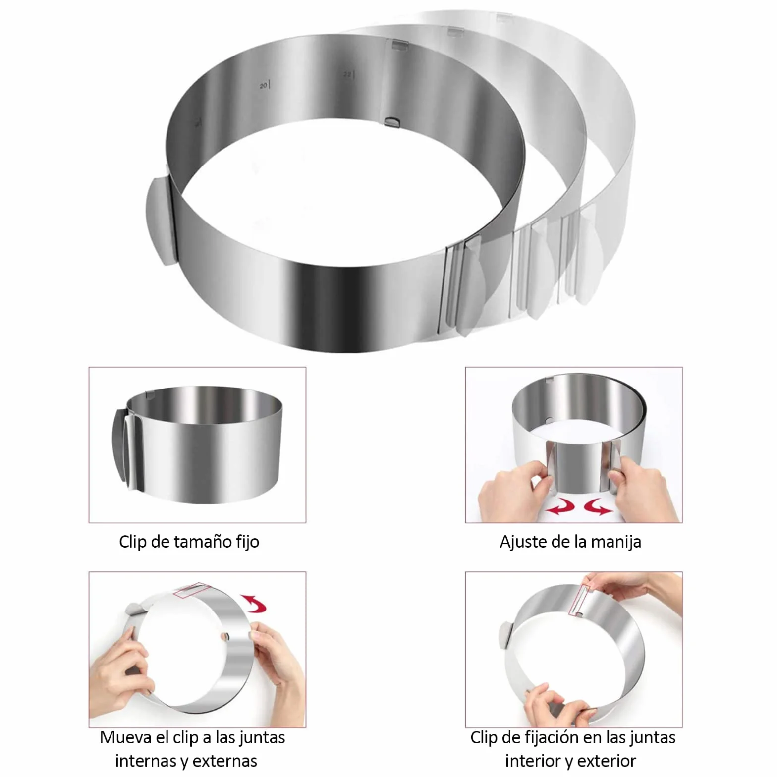 2 pcs Anello per Torta in Acciaio Inossidabile,Diametro Regolabile da 16-30cm(6-12 Pollici),DIY Stampo Circolare per Pan di Spagna,Dolci,Pasticceria,Torte Mousse(1 Anello Rotonda + 1 Rettangolare)