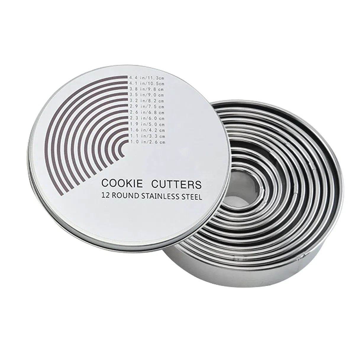 12 Pezzi Coppapasta Rotondo, Coppapasta Tondo, Set da Taglio per Biscotti, Stampo per Biscotti Fondente con Contenitore