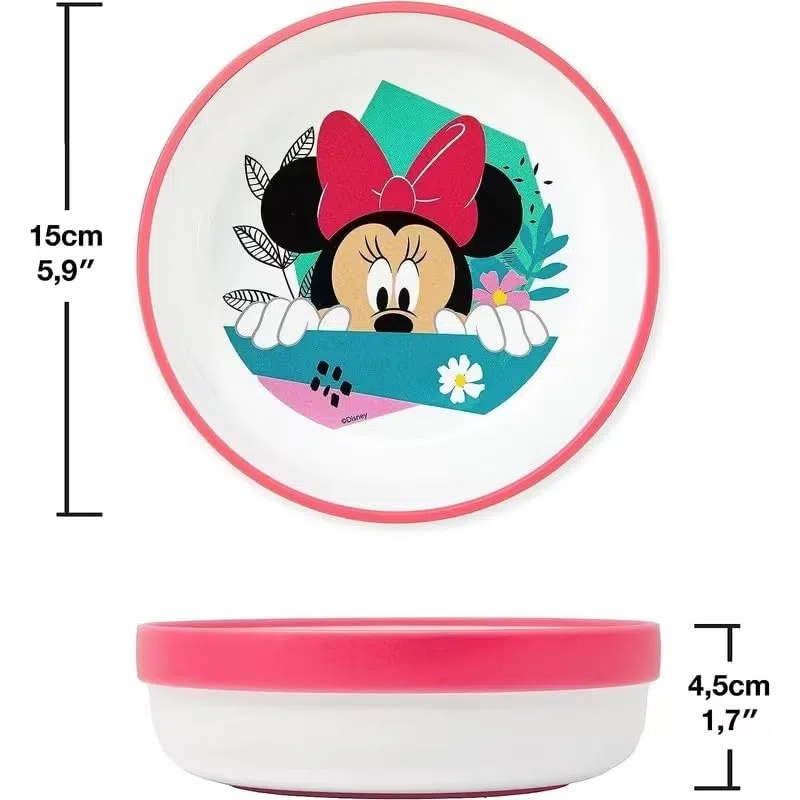 Set di stoviglie riutilizzabile per bambini bicolore – Set composto da 3 pezzi: Piatto, ciotola e bicchiere per bambini e bebé con base antiscivolo – Senza BPA - MINNIE MOUSE TOPOLINA