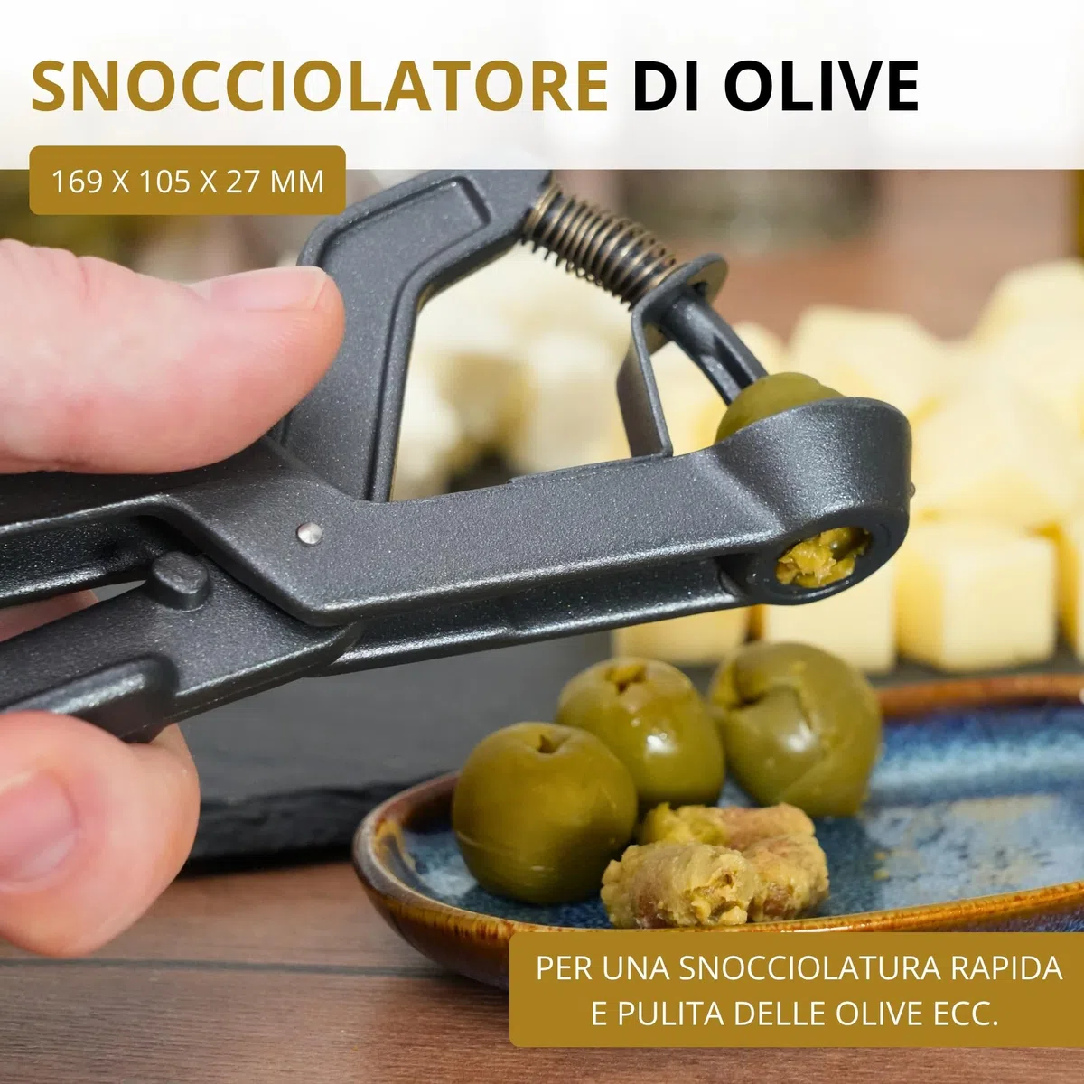 Westmark Snocciolatore per Olive Olivus Black Edition, Snocciolatore per Olive Grandi e Piccole, Pratico dispositivo da usare con una mano sola con molla, Antracite