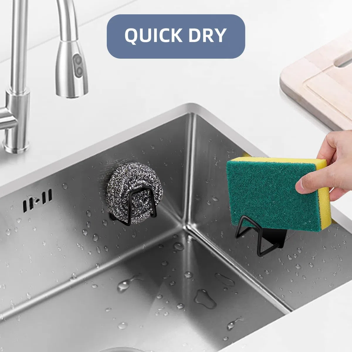 Guidre 6 Pezzi Portaspugna Porta spugnetta in Acciaio Inossidabile 304, Autoadesivo-Pratico Accessorio per lavello-Gancio Adesivo,Organizer,organizzazione in Cucina e Bagno (Nero)