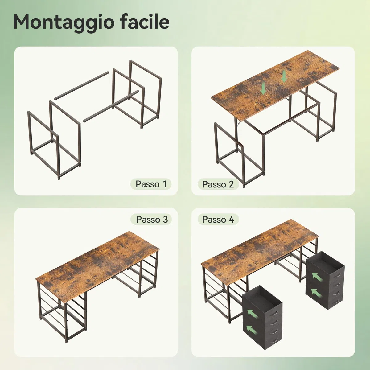 Coleshome Scrivania con 8 Cassetti in Tessuto, 140x48cm Scrivania per Computer, Scrivania Salvaspazio Tavolo Ufficio per Studio, Camera da Letto, Marrone