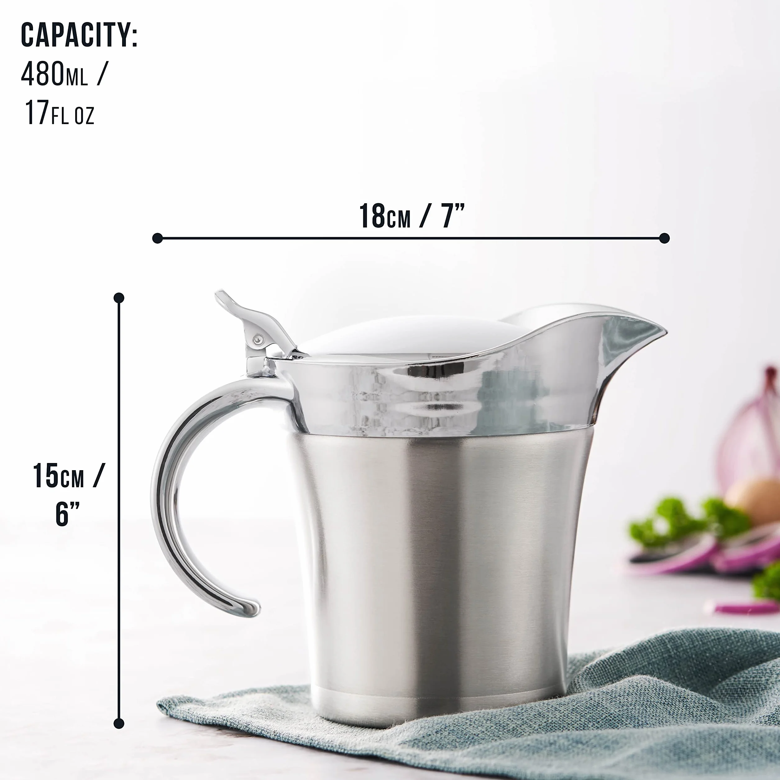 Oak & Steel Salsiera Premium in Acciaio Inossidabile, 480ml - Doppio Isolamento