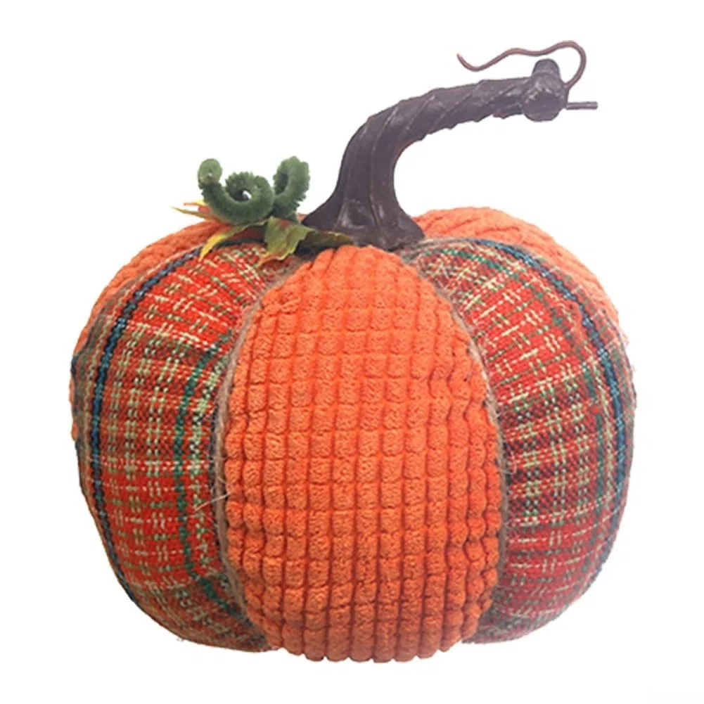 Zucche autunnali a quadri, decorazione da tavolo in tessuto di zucca artificiale, zucca rustica per decorazioni autunnali per la casa e le vacanze a tema autunnale (arancioneB)