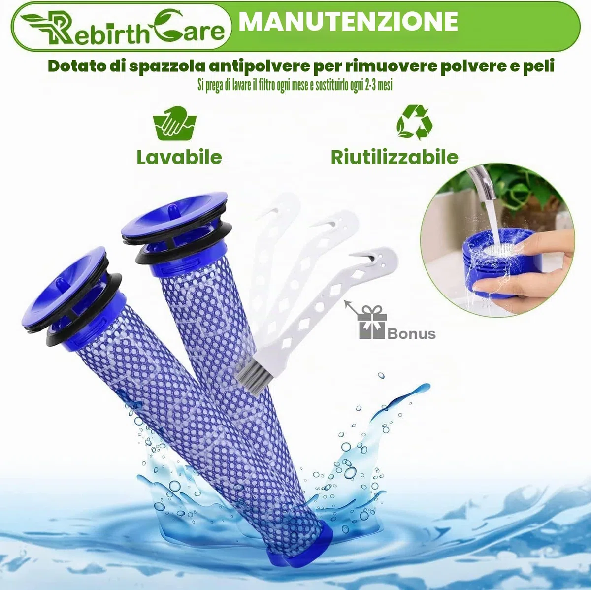 Rebirthcare 2 filtro V7 V8 per Dyson, ricambio per Dyson V7 V8 Absolute Animal Plus Pro Motorhead, set di filtri di ricambio per aspirapolvere No.DY-#965661-01 & 967478-01
