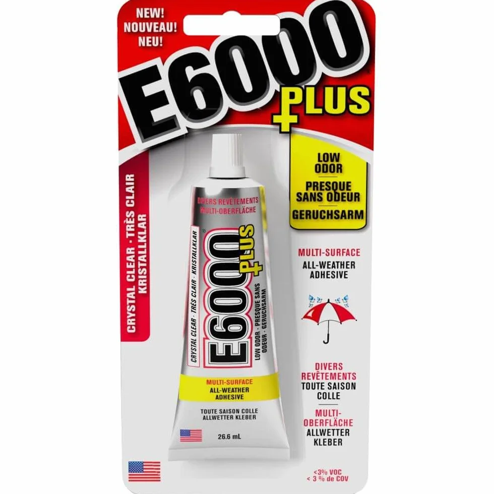 E6000 Plus Colla Trasparente Multiuso, Impermeabile e Verniciabile, Resistente Colla Flessibile per Hobby Creativi per Legno, Vetro, Tessuto, Ceramica, Metallo e Altro, 26,6 ml