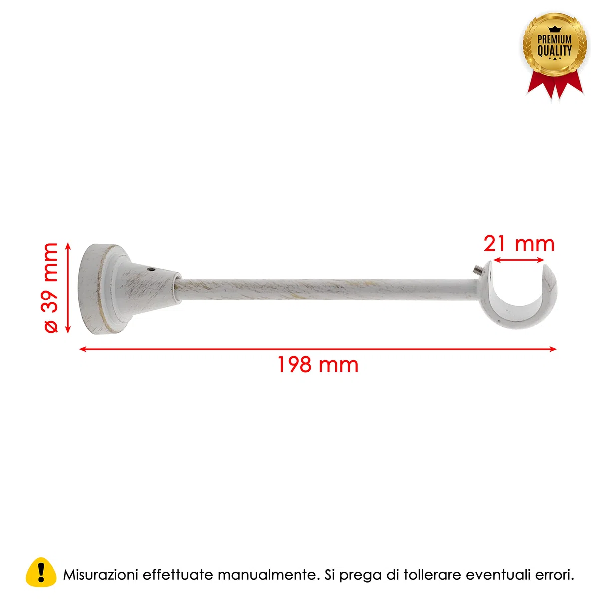 GIRASOLE HOME Staffa Lunga Aperta 198mm per Asta 2 Pezzi in Alluminio Resistente per Bastoni dal Diametro di 18-20 mm (Bianco e Oro)