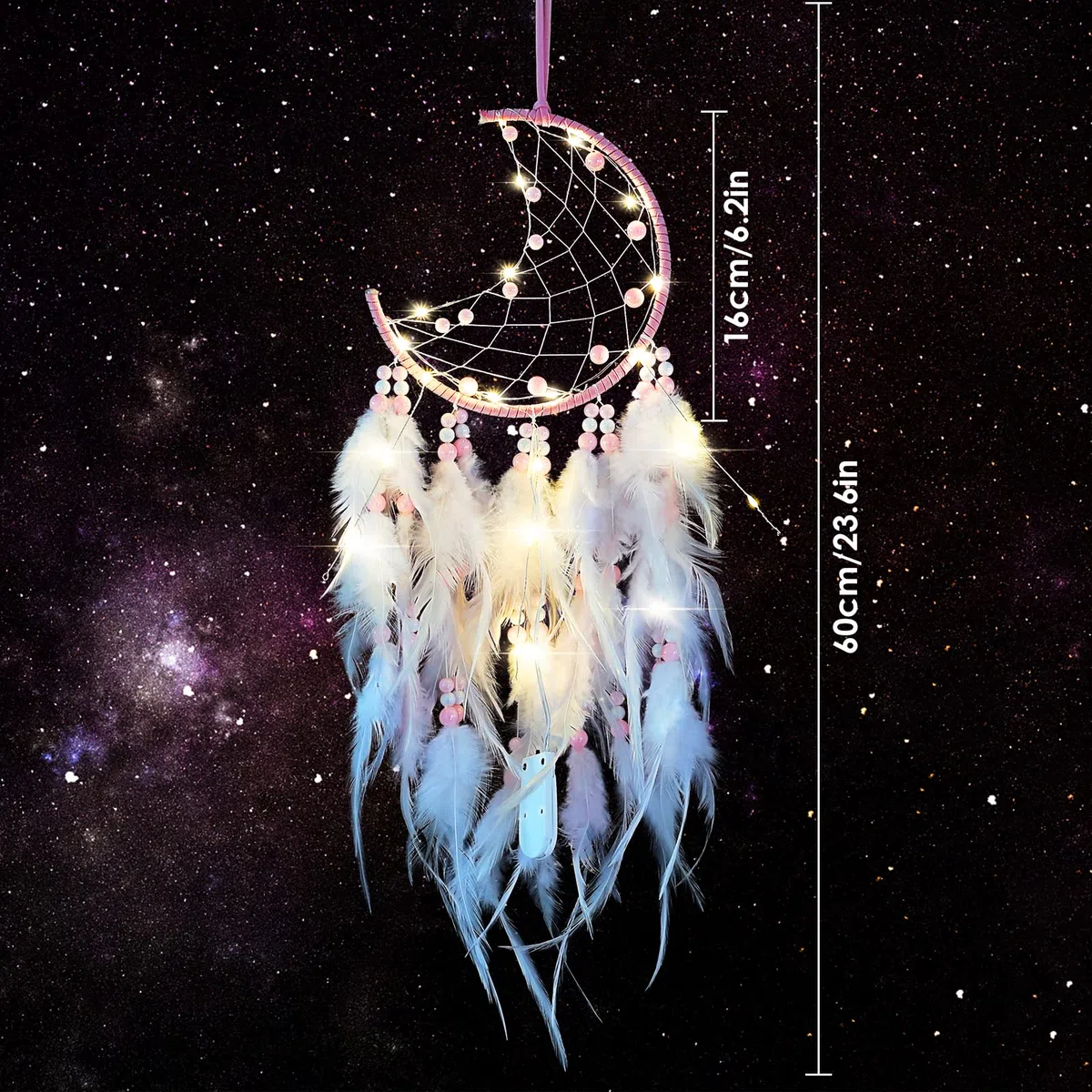 Acchiappasogni LED con Piume, Fatto a Mano Acchiappasogni Indiano Dream Catcher per Decorazione Parete di Nozze Camera da Letto Casa Ragazze Bambini Regalo di Compleanno