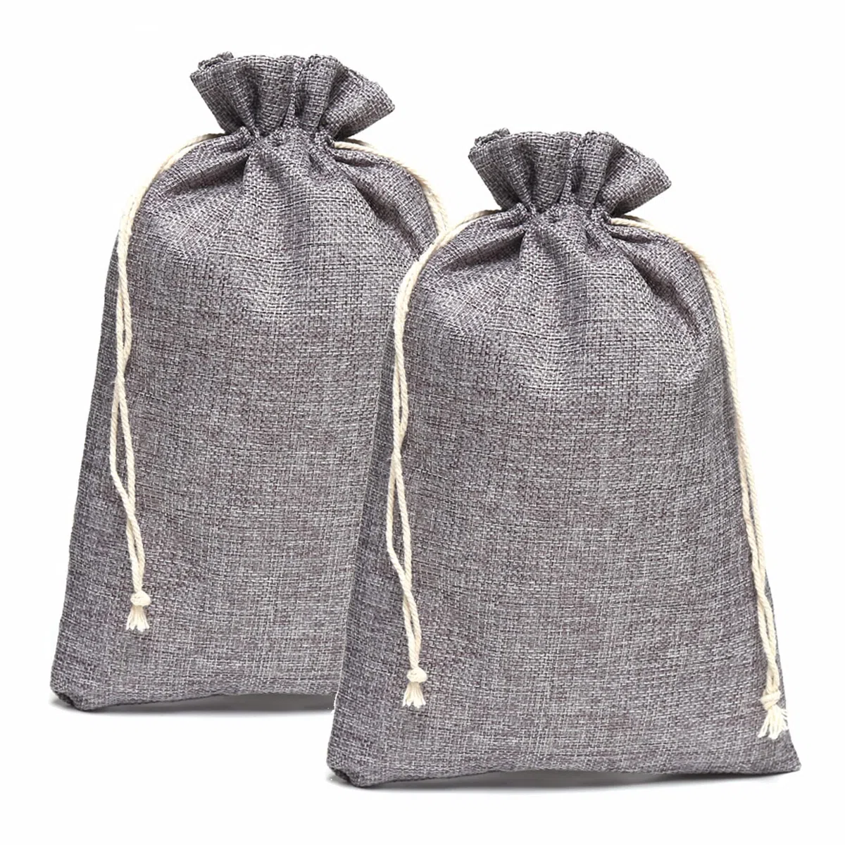 HERZWILD 12pz Borse di Tela con cordone di Sacco di Lino Sacchi di Lino 20x30cm Sacchetti Juta con Coulisse per calendario dell'Avvento (grigio)