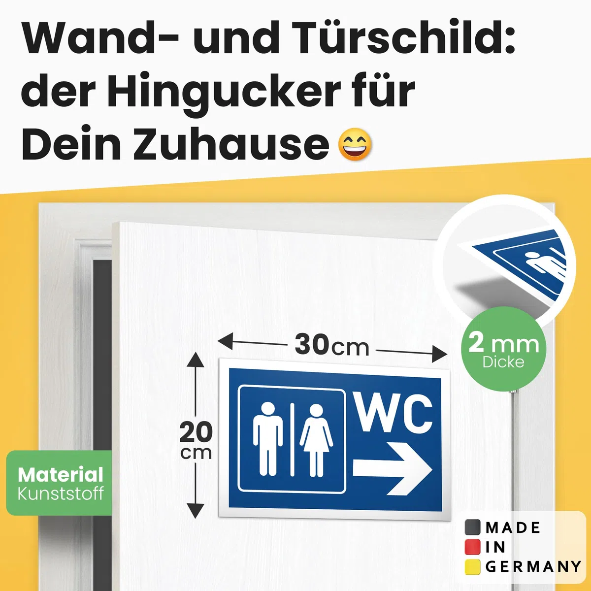 DankeDir Cartello per wc a forma di freccia, 30 x 20 cm, in plastica, per il bagno, per gli ospiti