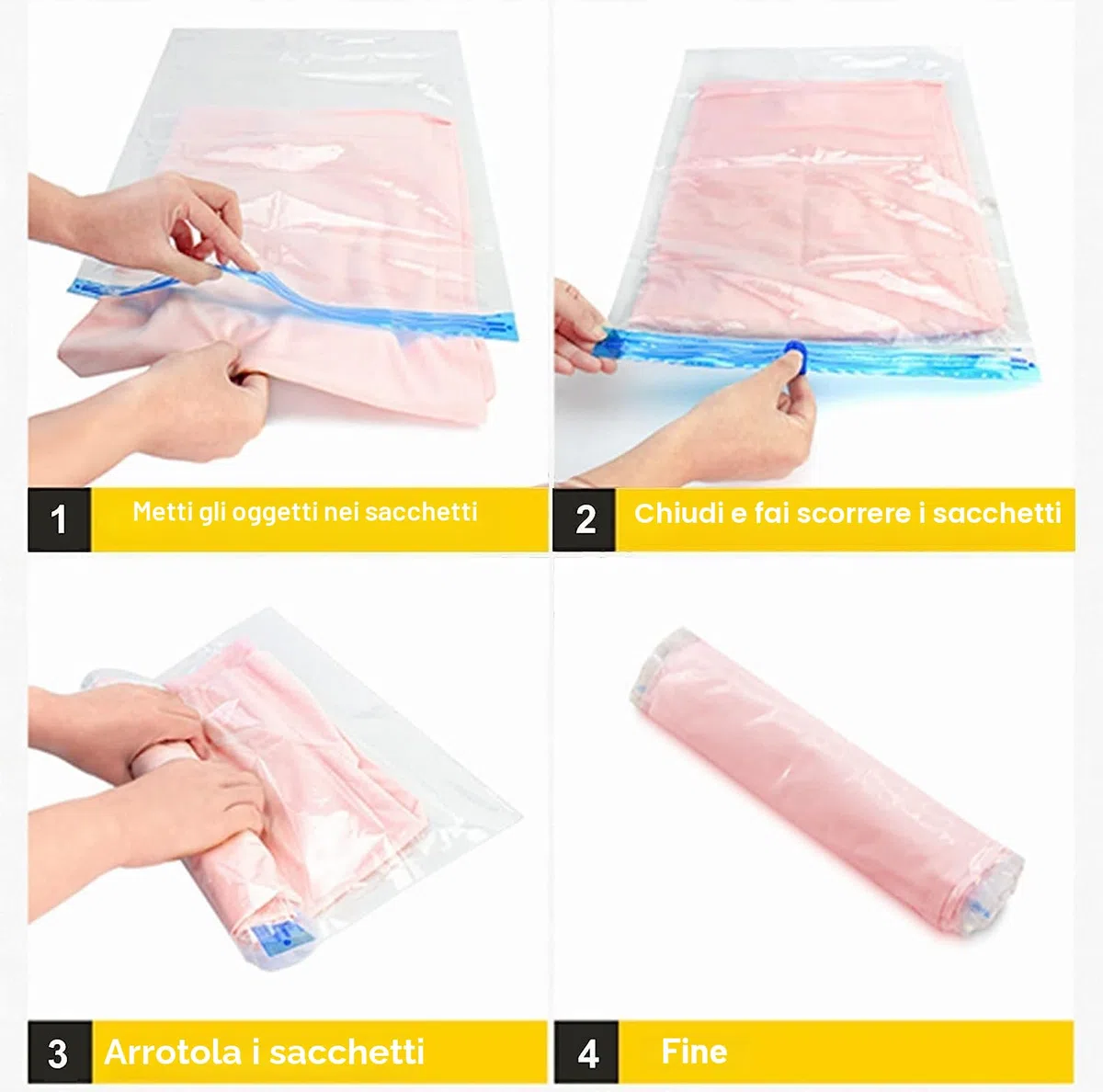 Sacchi Sottovuoto di Rotolo a Mano, 10 Pz (5 * 60 x 40 cm) (5 * 50 x 35 cm) Sacchetti Buste Sottovuoto Salvaspazio， Buste Sottovuoto Vestiti,Borse da viaggio,per Viaggi, Pompa Senza Bisogno.
