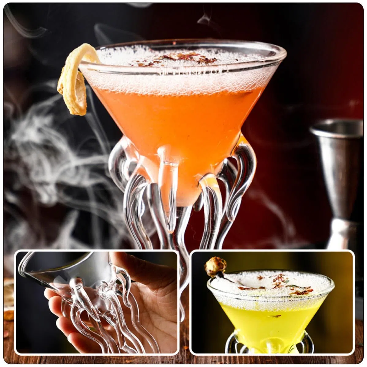 Bicchiere da Cocktail 150ml Pratico e Facile da Pulire in Vetro Trasparente a Forma di Polpo Infrangibile per Banchetti e Matrimoni Eleganti
