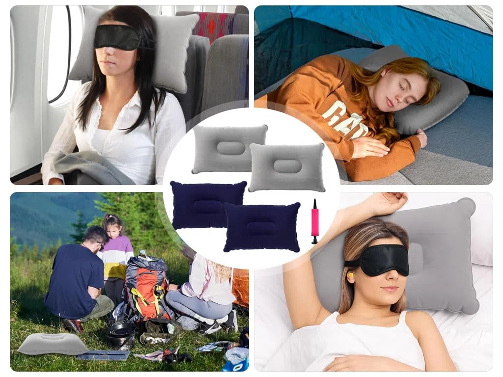 4PCS Cuscini Gonfiabili, Cuscino Gonfiabile da Campeggio Inviare Pompa, Cuscino da Viaggio Ultraleggero, Cuscino da Viaggio Gonfiabile, Cuscino Campeggio,per Campeggio,Spiaggia,Viaggi(2 Colori)