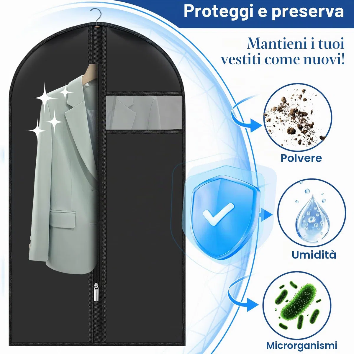 6 Pezzi Copriabiti Antipolvere 60 X 100 cm, Copri Abiti Custodie Abiti con Finestra Trasparente, Porta Abiti Antipolvere per Abiti con Cerniera, per Smoking Custodia Abiti Giacche Gonne e Camicie